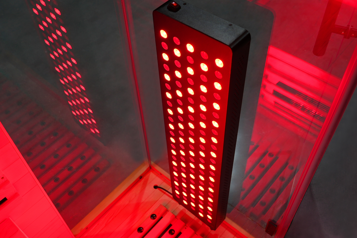 full spectrum infrared sauna featuring red light therapy panels for enhanced wellness and relaxation