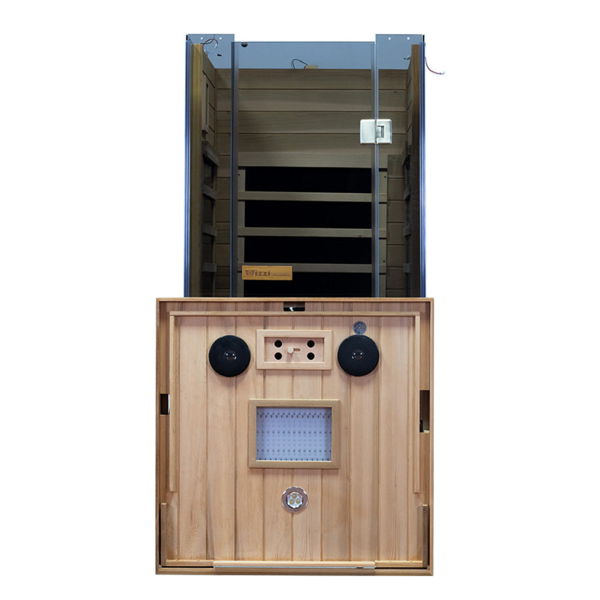 1-person infrared sauna red cedar features spacious interior and sleek design for relaxation and wellness.