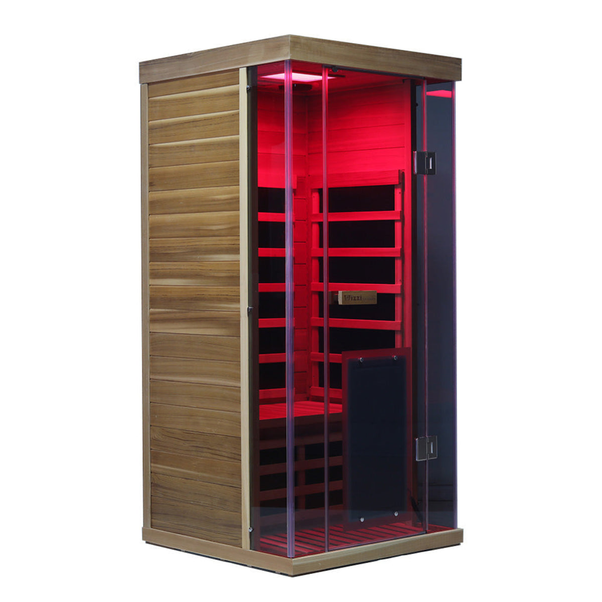 1-Person Infrared Sauna Red Cedar | Wizzisaunas SR01 | Full-Spectrum with red lighting and glass door