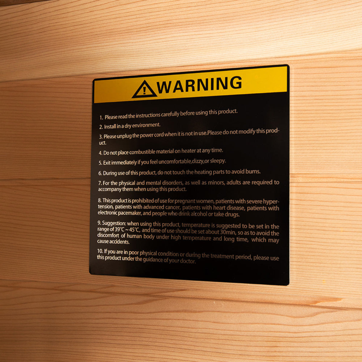 Wizzisaunas S03 3-person infrared sauna – warning sicker view