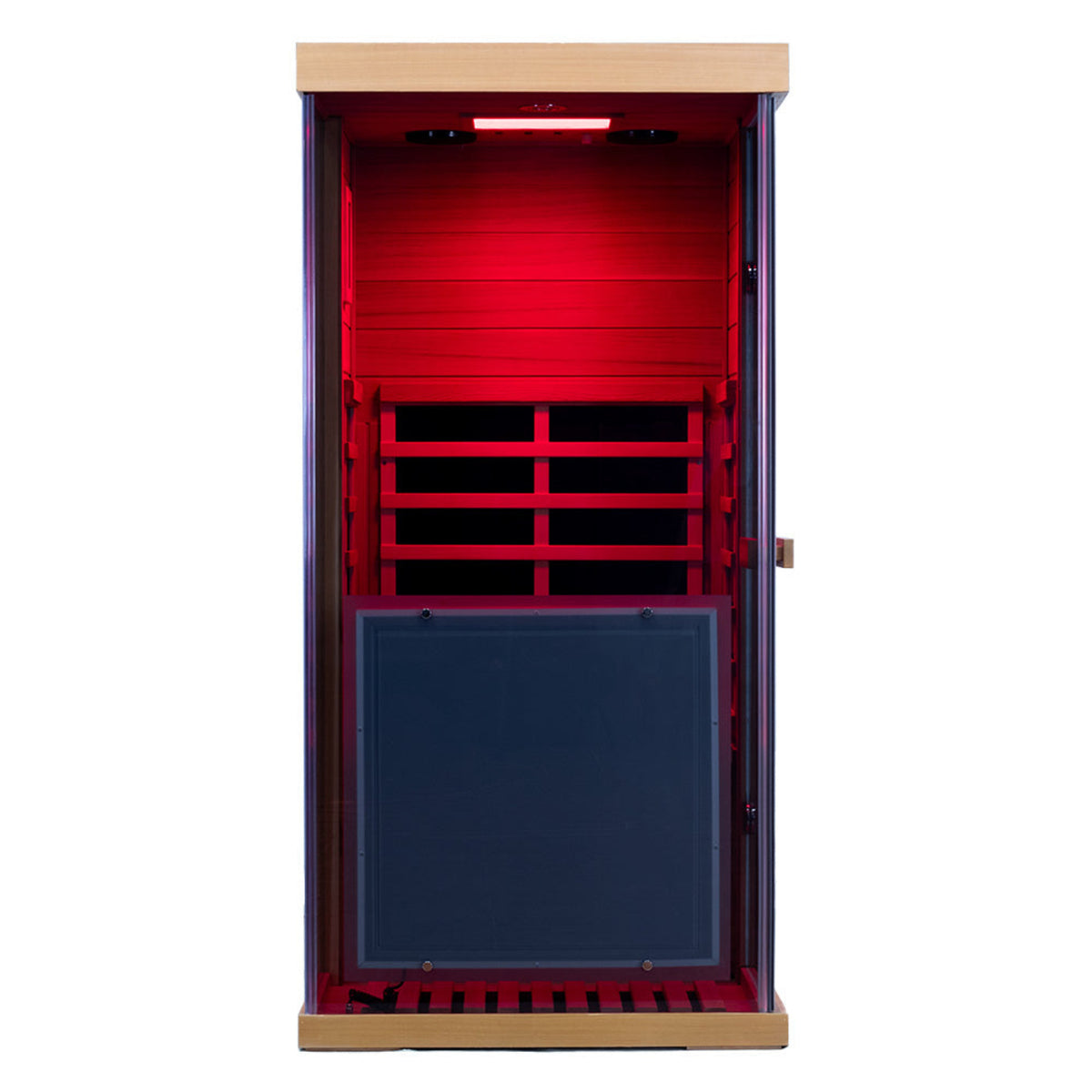 Wizzisaunas 909MX mini infrared sauna side view with red lights