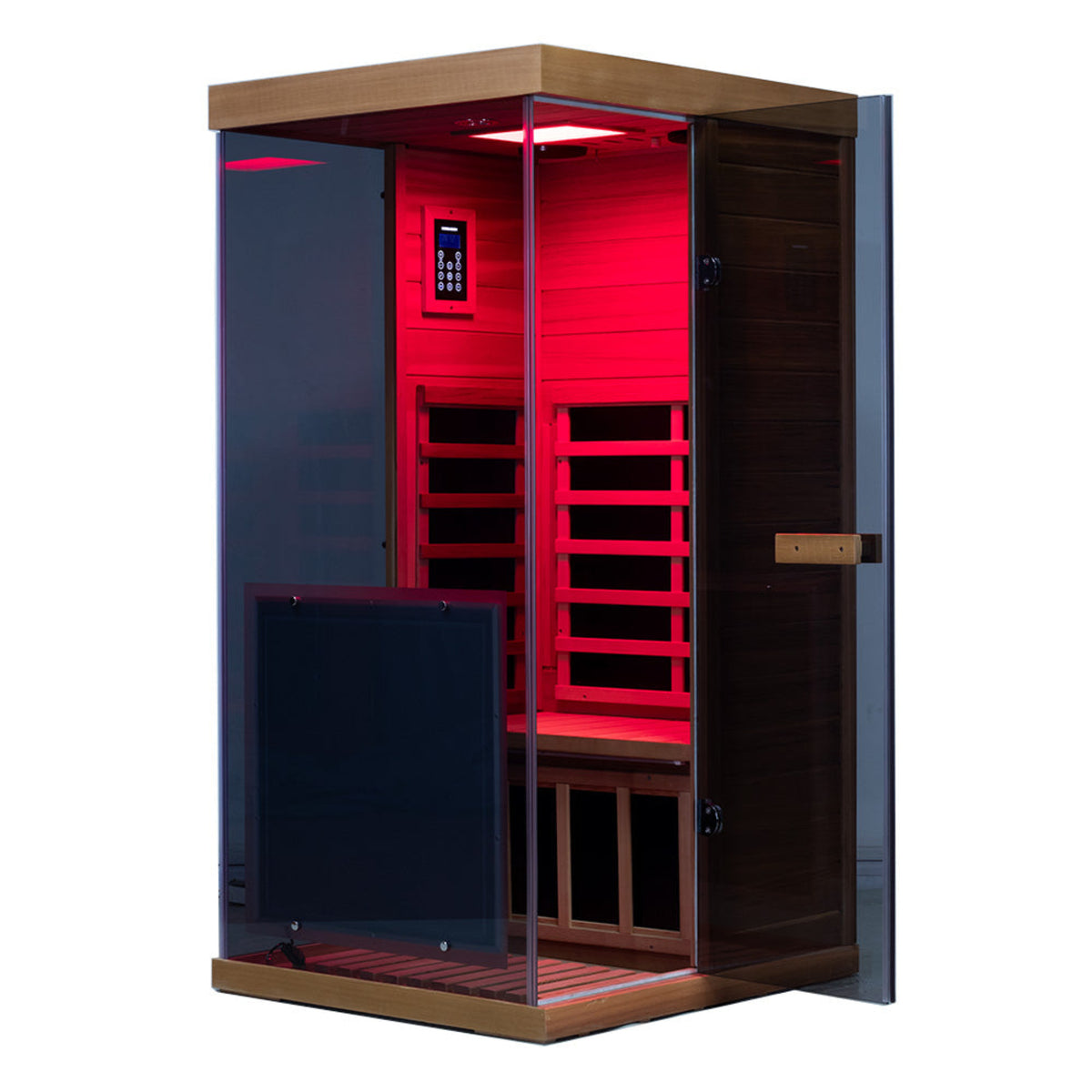 Wizzisaunas 909MX mini infrared sauna red cedar angle view