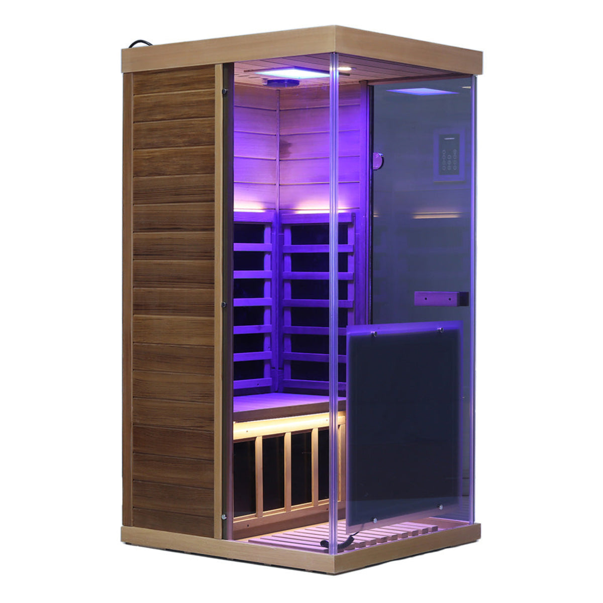 Wizzisaunas 909MX mini infrared sauna red cedar blue lights