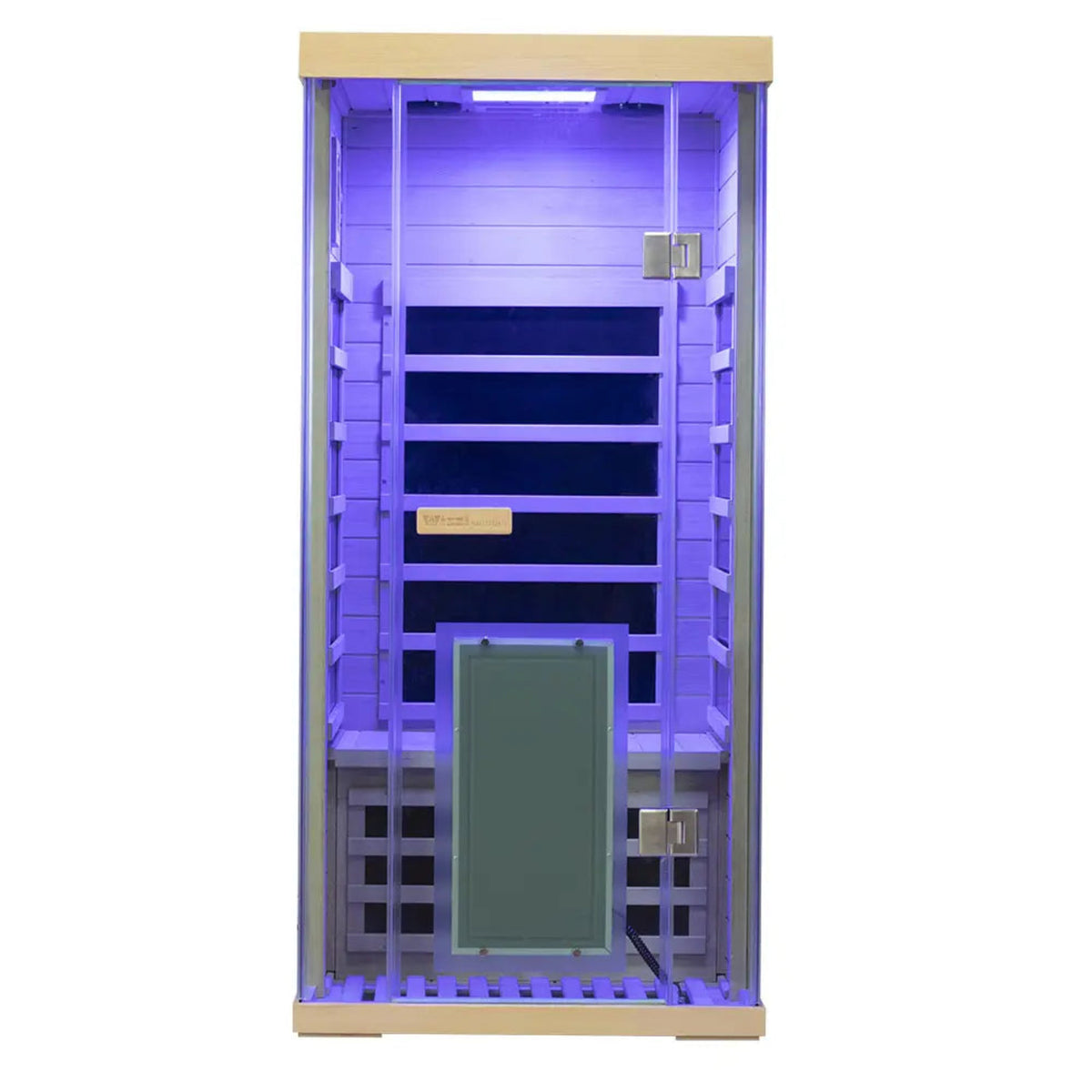 Wizzisaunas S01 Hemlock infrared sauna –showing blue light