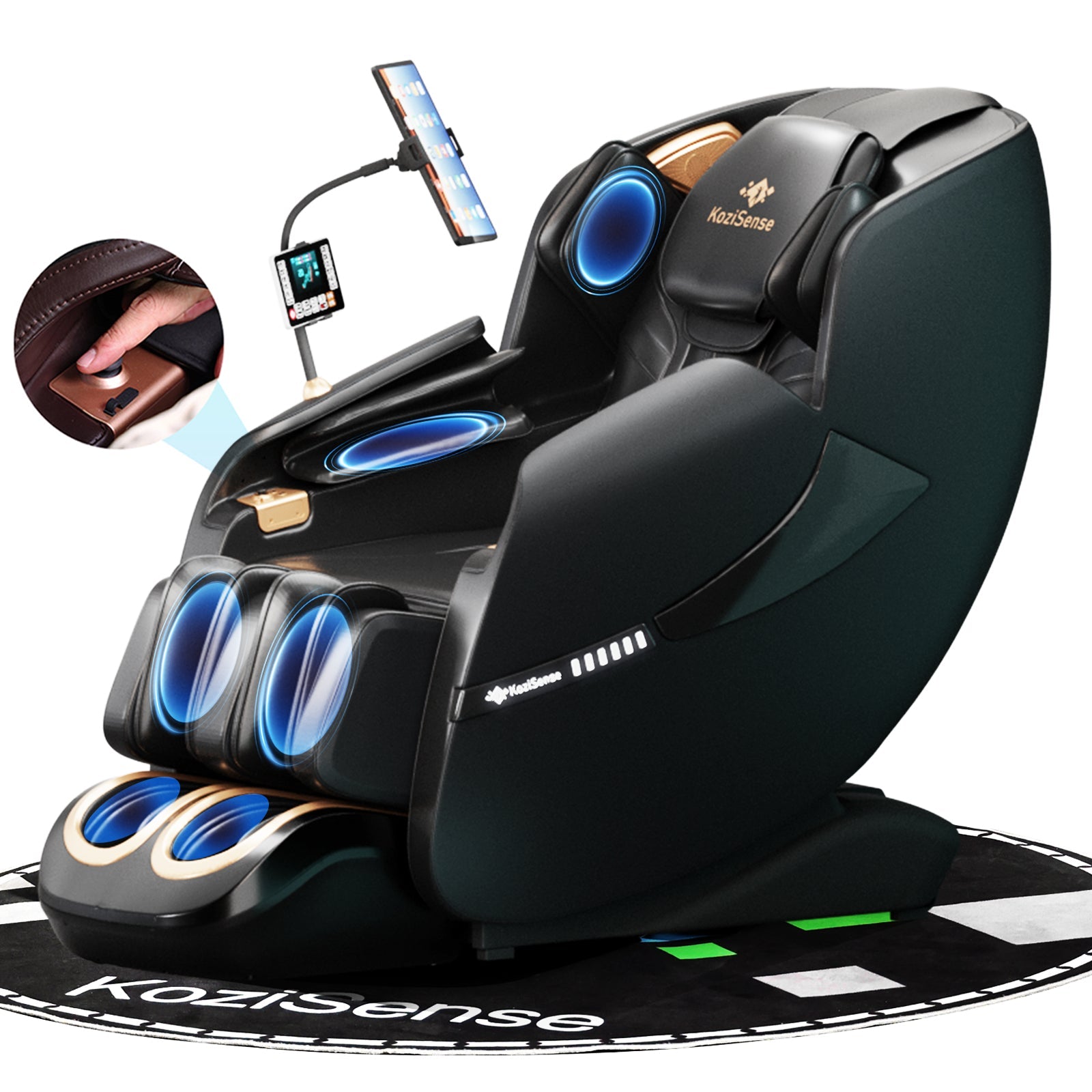KoziSense A18 3D SL-Track Massage Chair in all black with advanced features and sleek design.