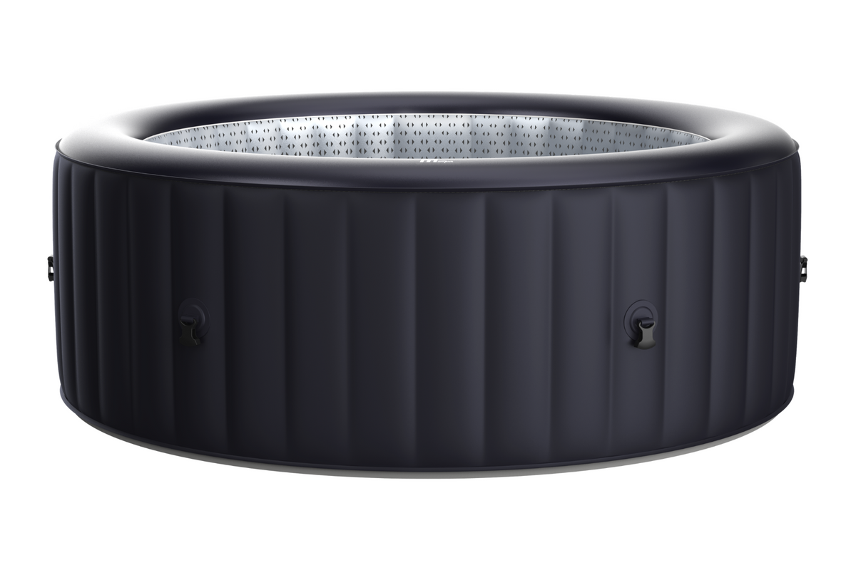 Black inflatable hot tub on a white background