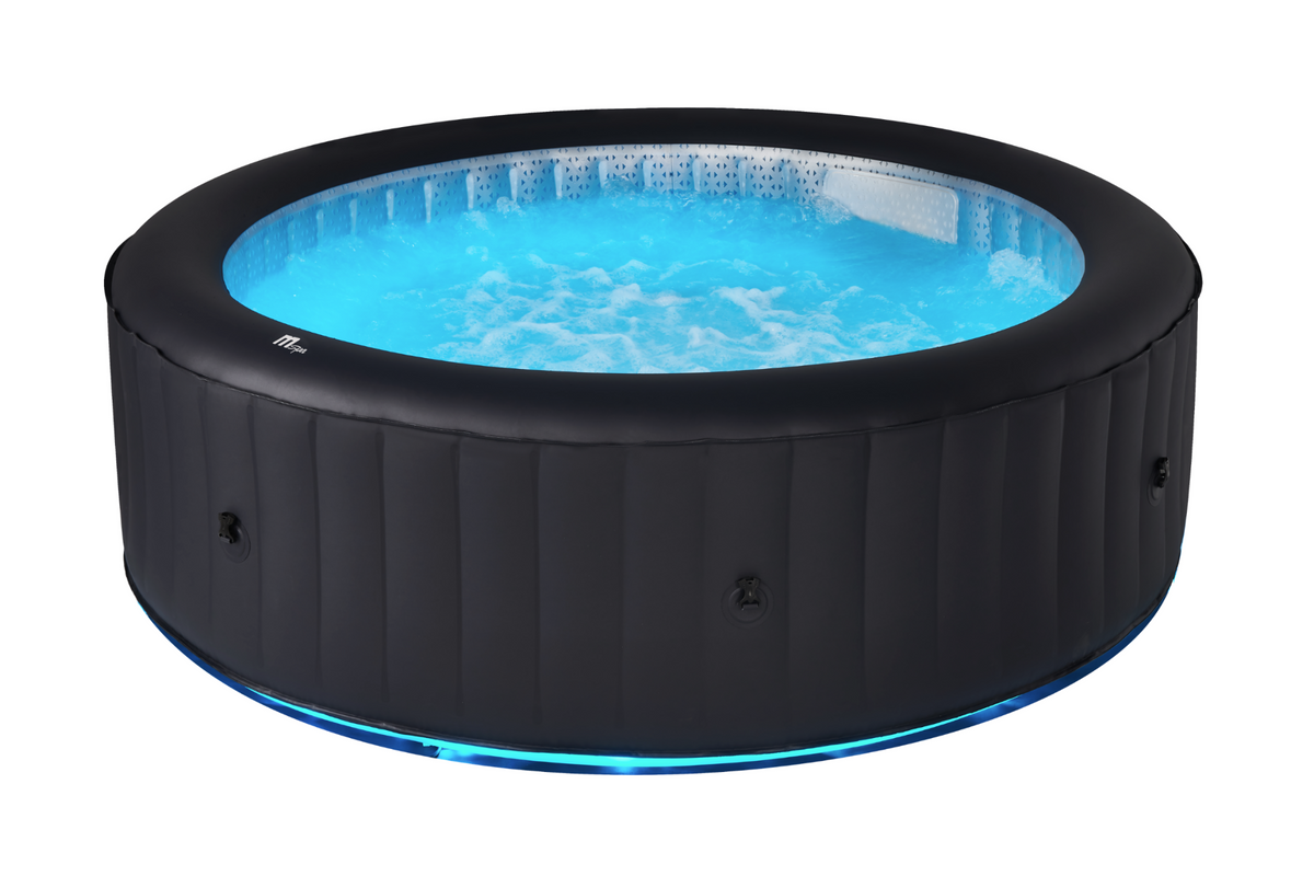 Inflatable hot tub with blue water on a white background
