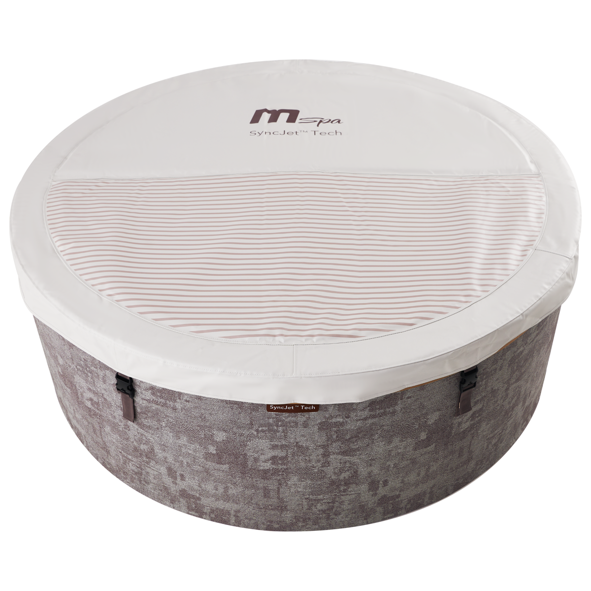 MSPA Cocoon rigid hot tub with SyncJet Tech, round cover, and stylish design for enhanced relaxation.