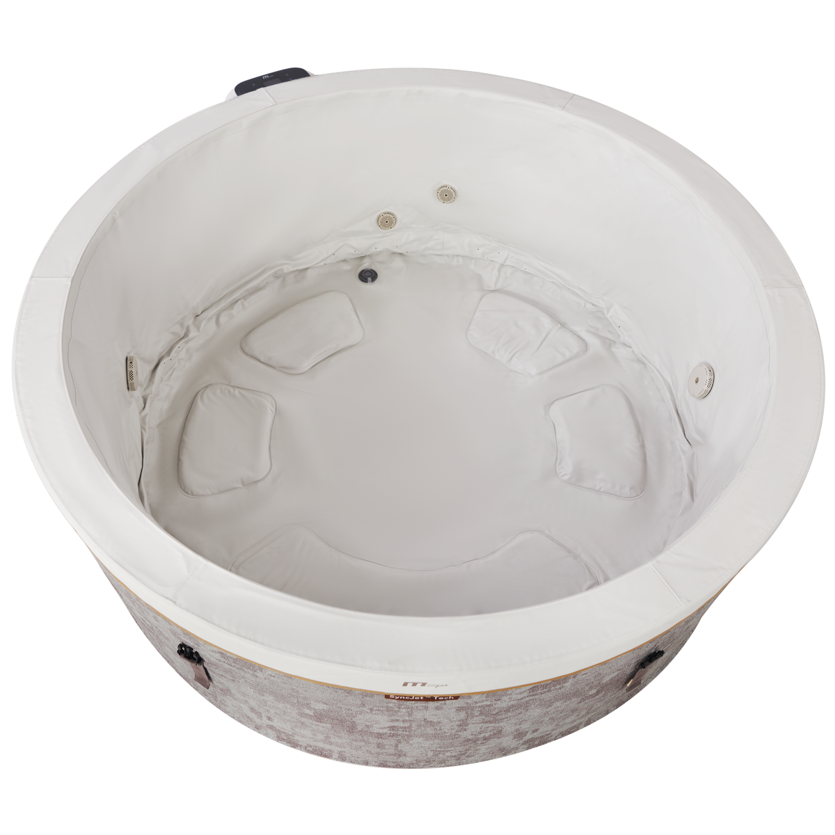 Interior view of the MSPA Cocoon rigid hot tub showing seating and design for comfort.