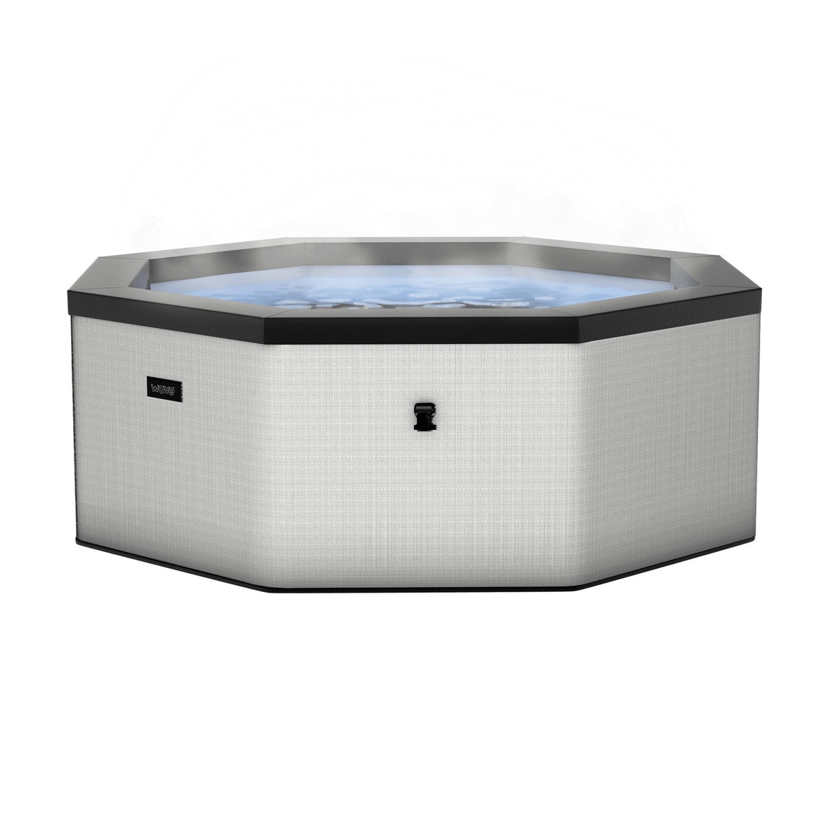 Hexagonal Wave Como Eco Foam Hot Tub with LED lights on a white background
