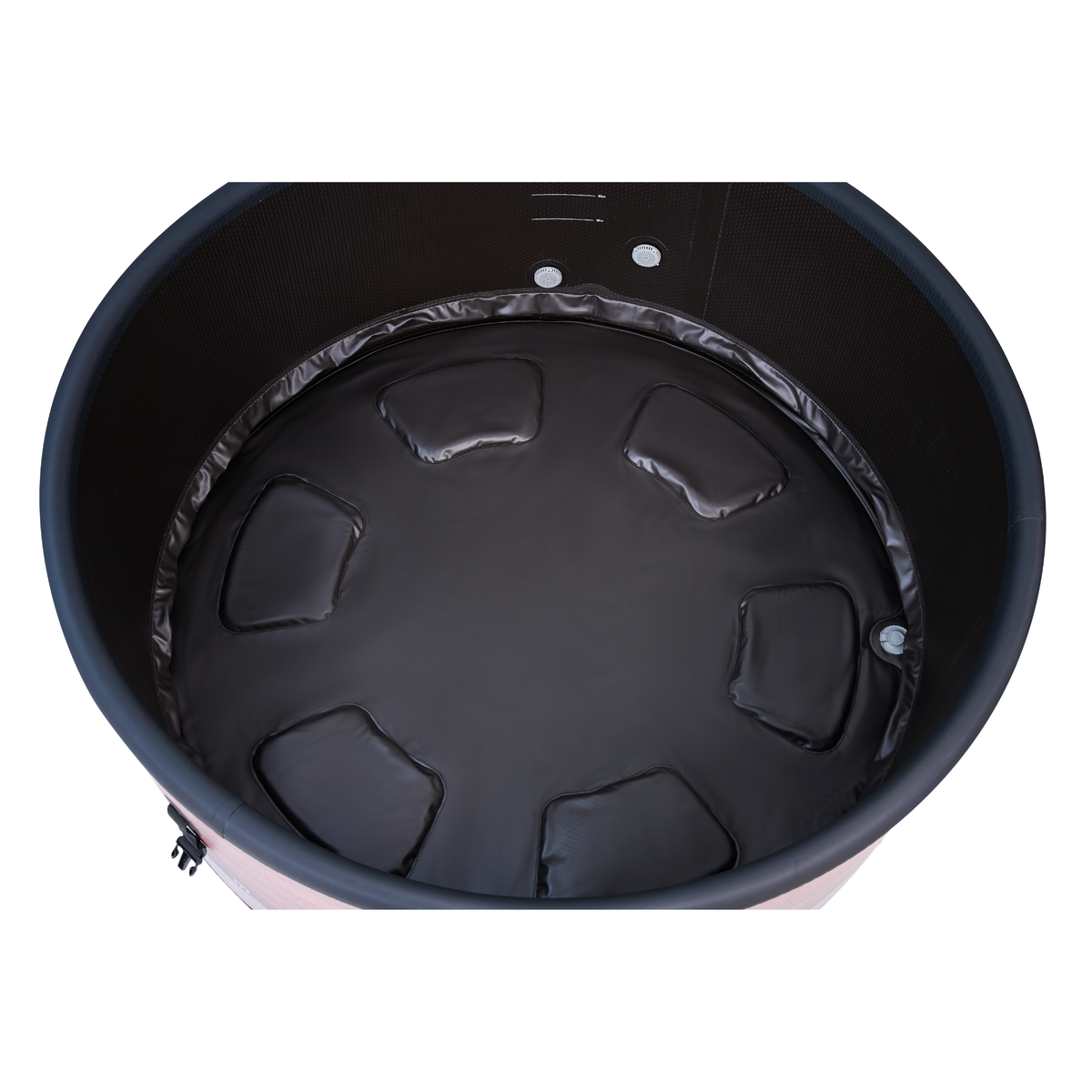 Interior view of a rigid hot tub featuring cushioned seating for comfort and relaxation.