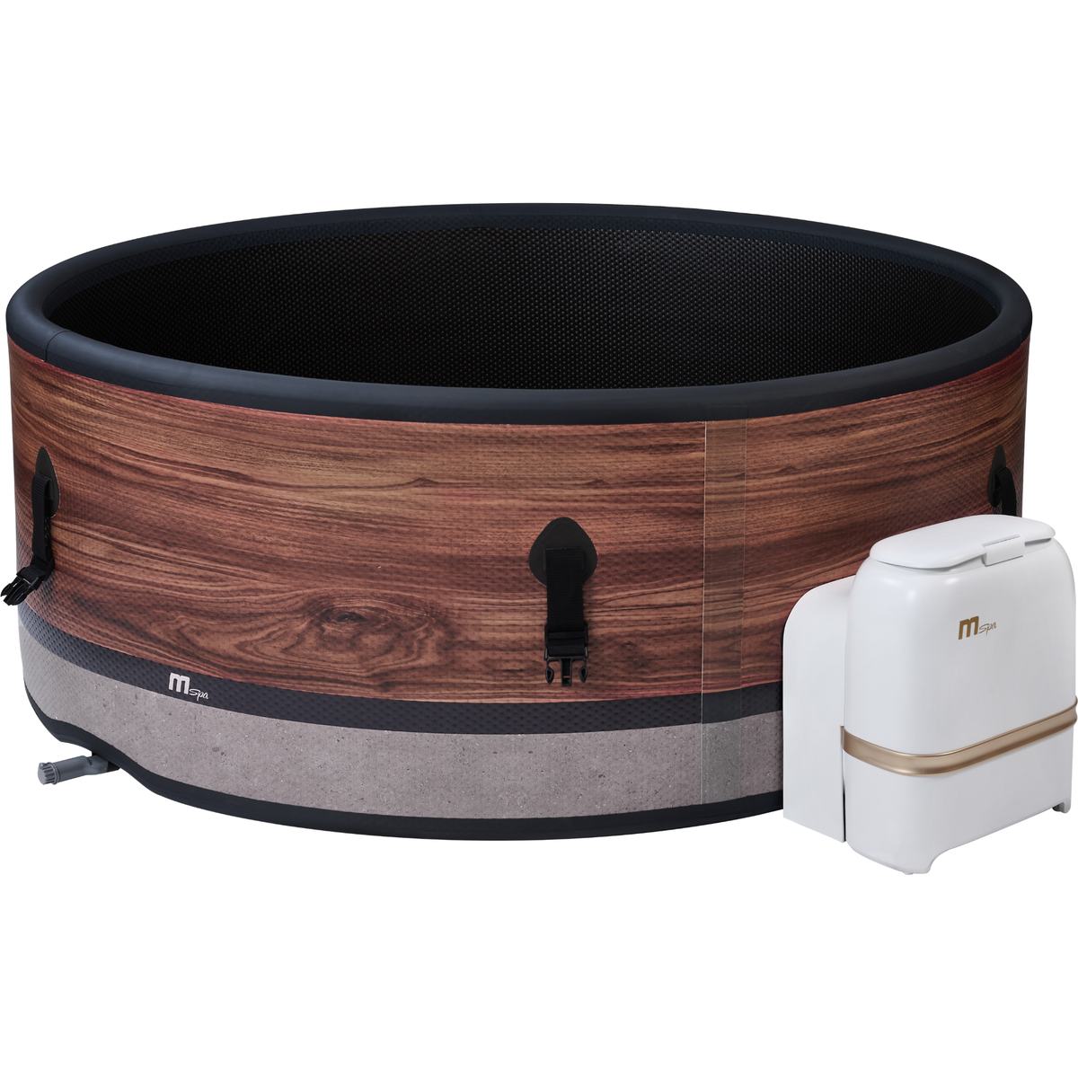 MSPA DUET Verto Series rigid hot tub with wooden design, suitable for up to 6 people, compact and inflatable but rigid spa.