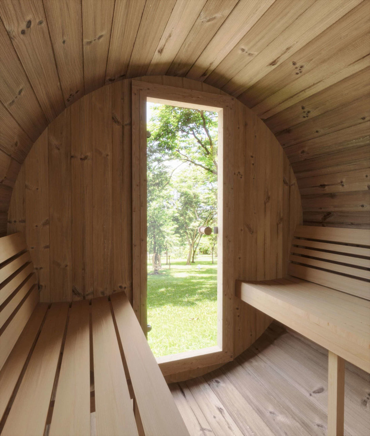 SaunaLife E8WB outdoor barrel sauna interior