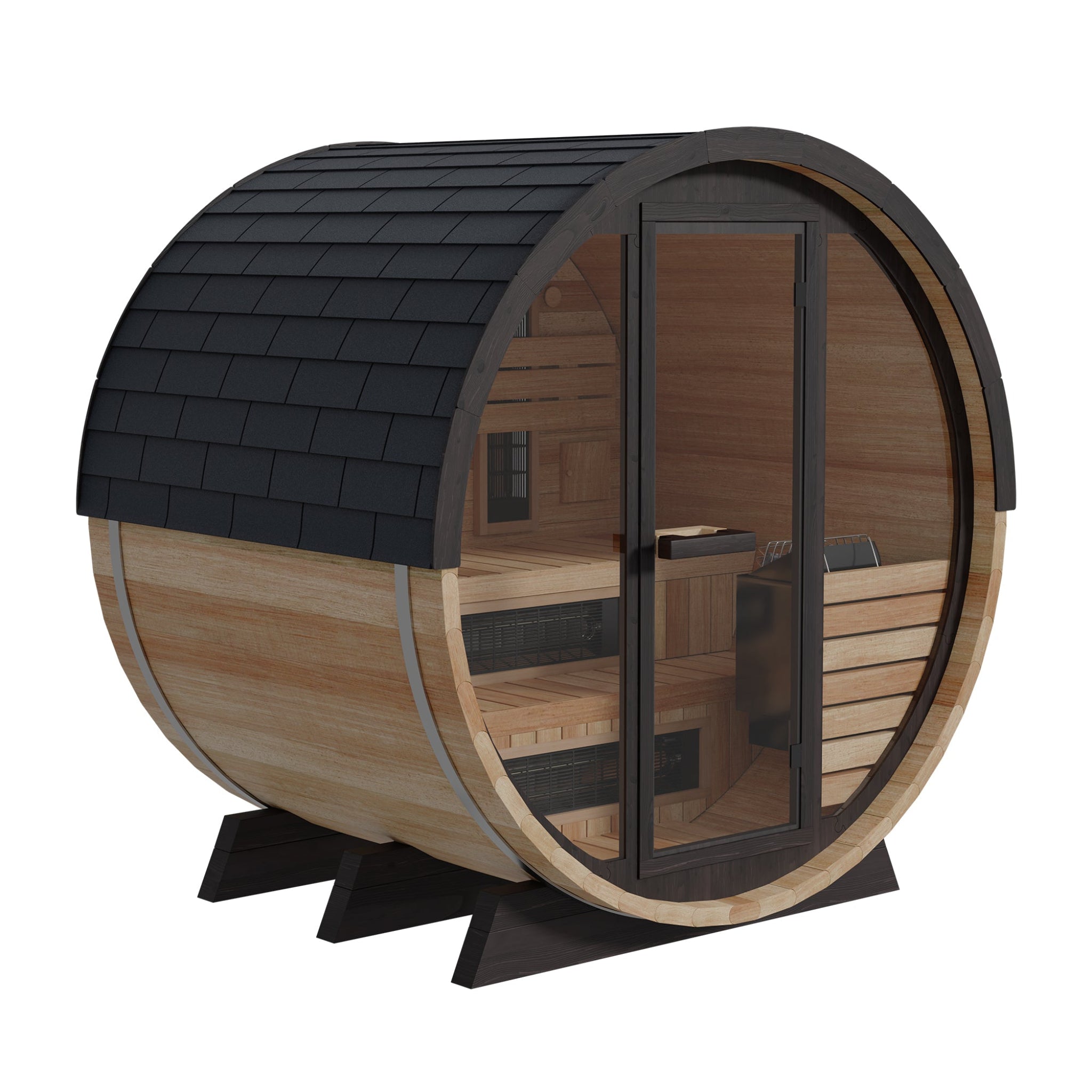Finnmark FD-7 combination barrel sauna left side view, Thermo-Aspen