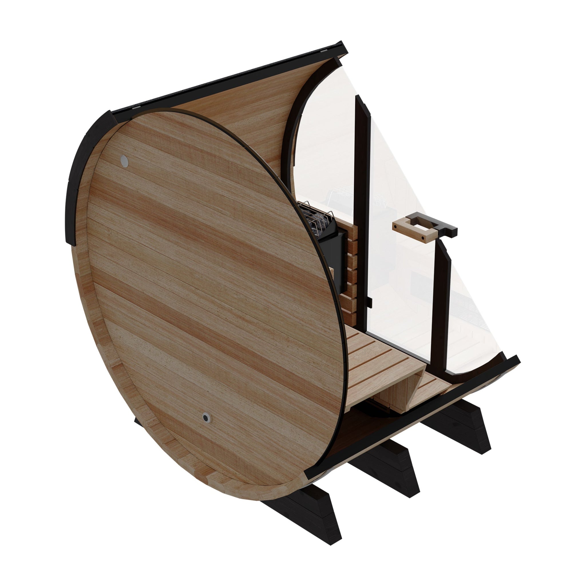 Finnmark FD-7 combination barrel sauna open rear view, Thermo-Aspen