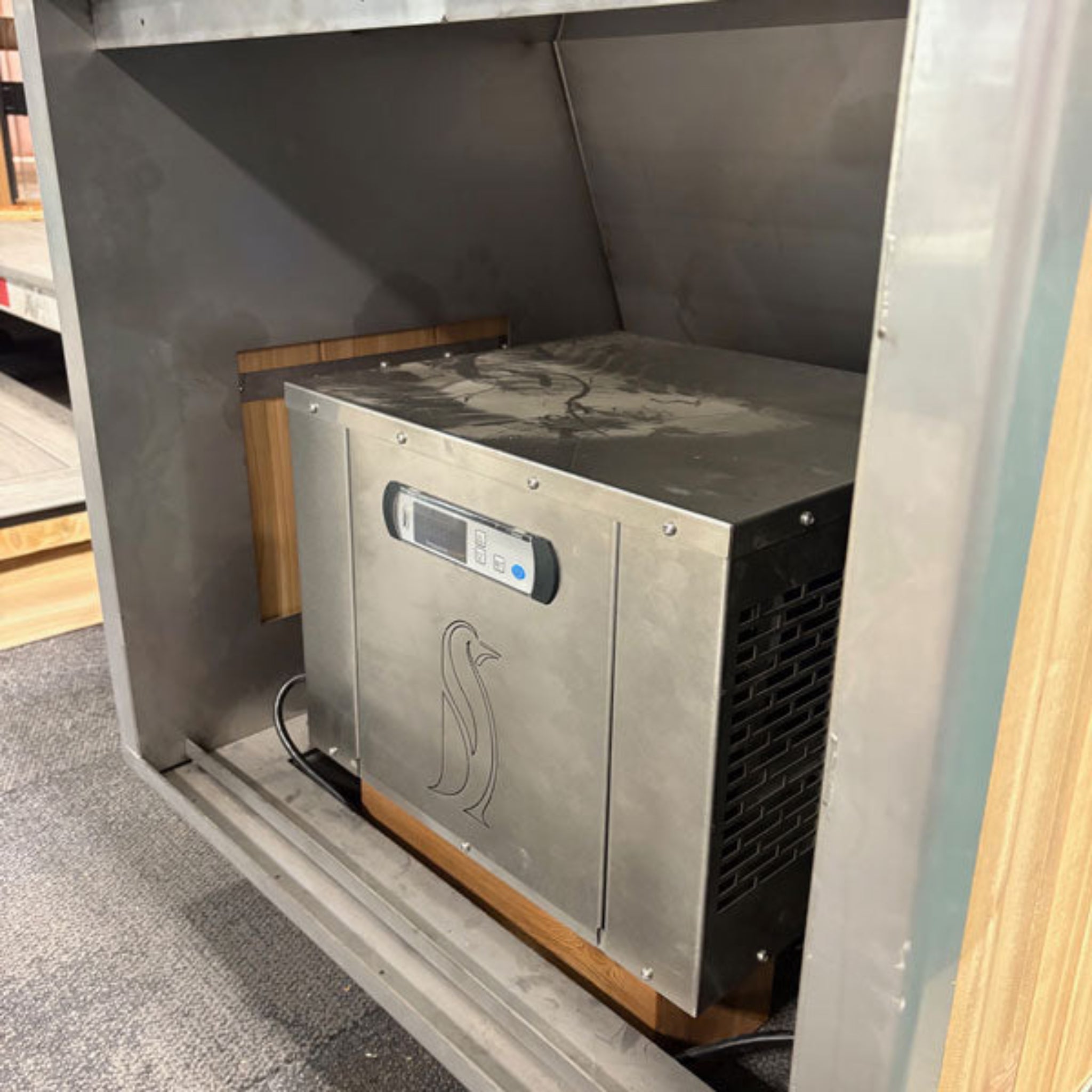 Dundalk LeisureCraft Flow Cold Plunge | Cedar & Stainless Steel cold plunge unit with stainless steel finish and control panel.
