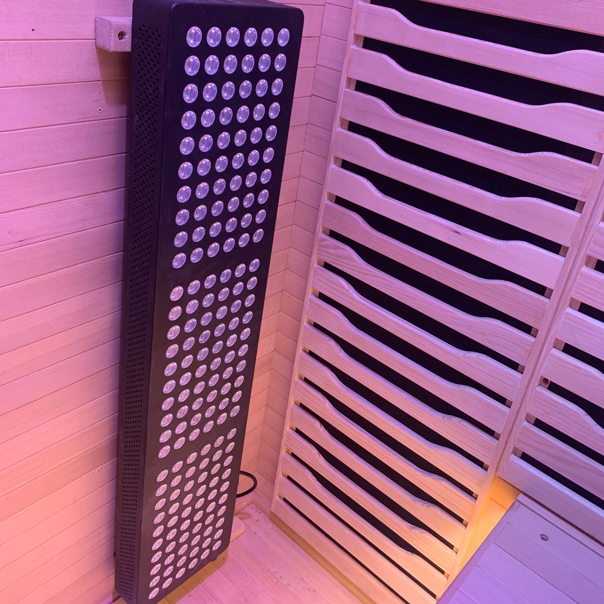 Full Spectrum Indoor Sauna with Red Light Therapy Panel, designed for optimal wellness in a 2-person setting.