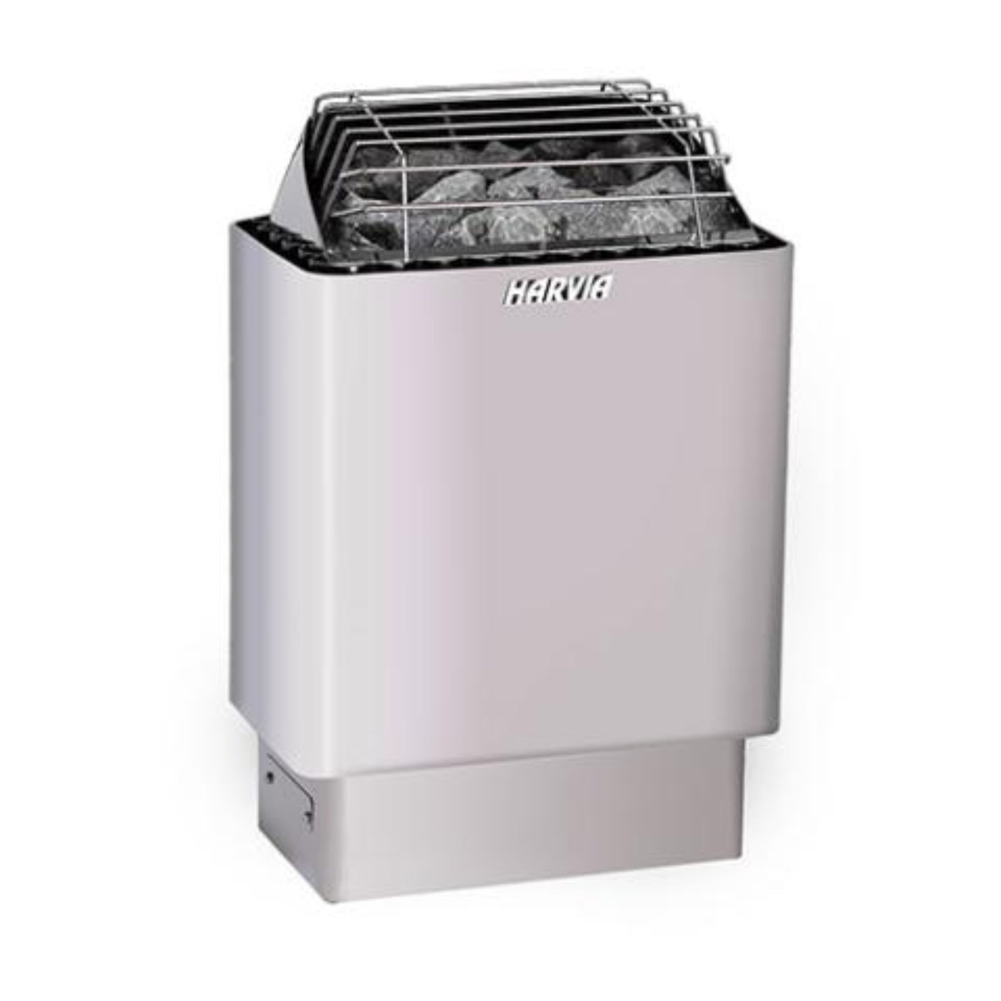 Harvia KIP80W 8kW wall-mounted electric sauna heater — stainless steel front view