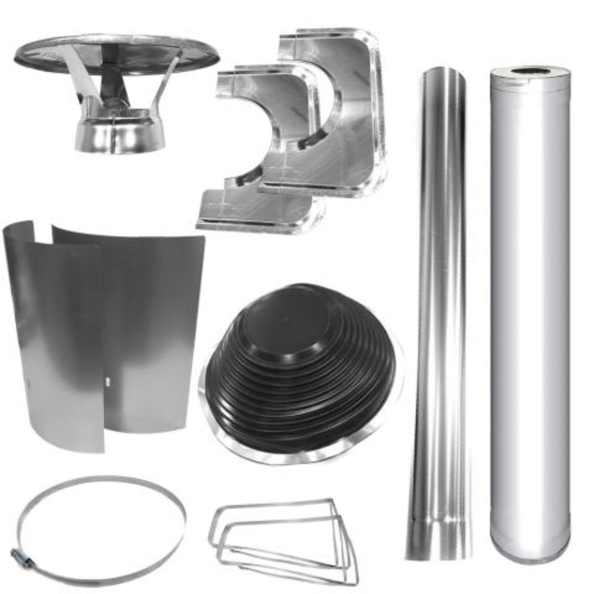 Harvia Chimney Kit, Barrel, Flat Roof components on a white background