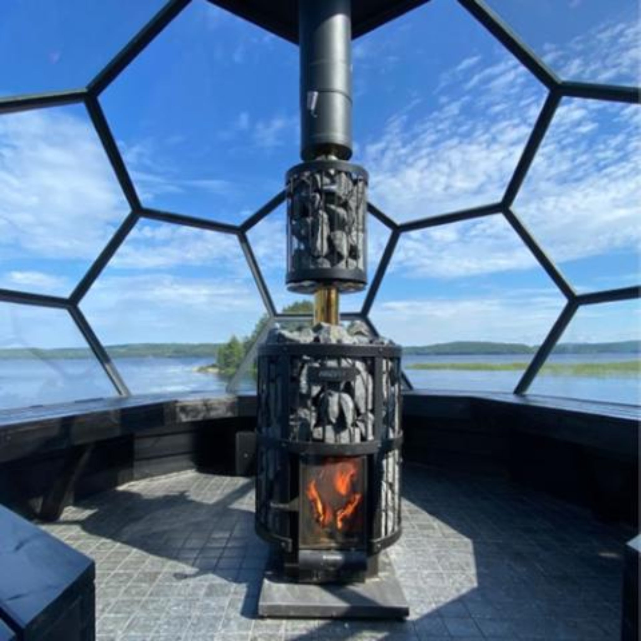 Harvia WHP1500M chimney kit — lifestyle view showing installed configuration