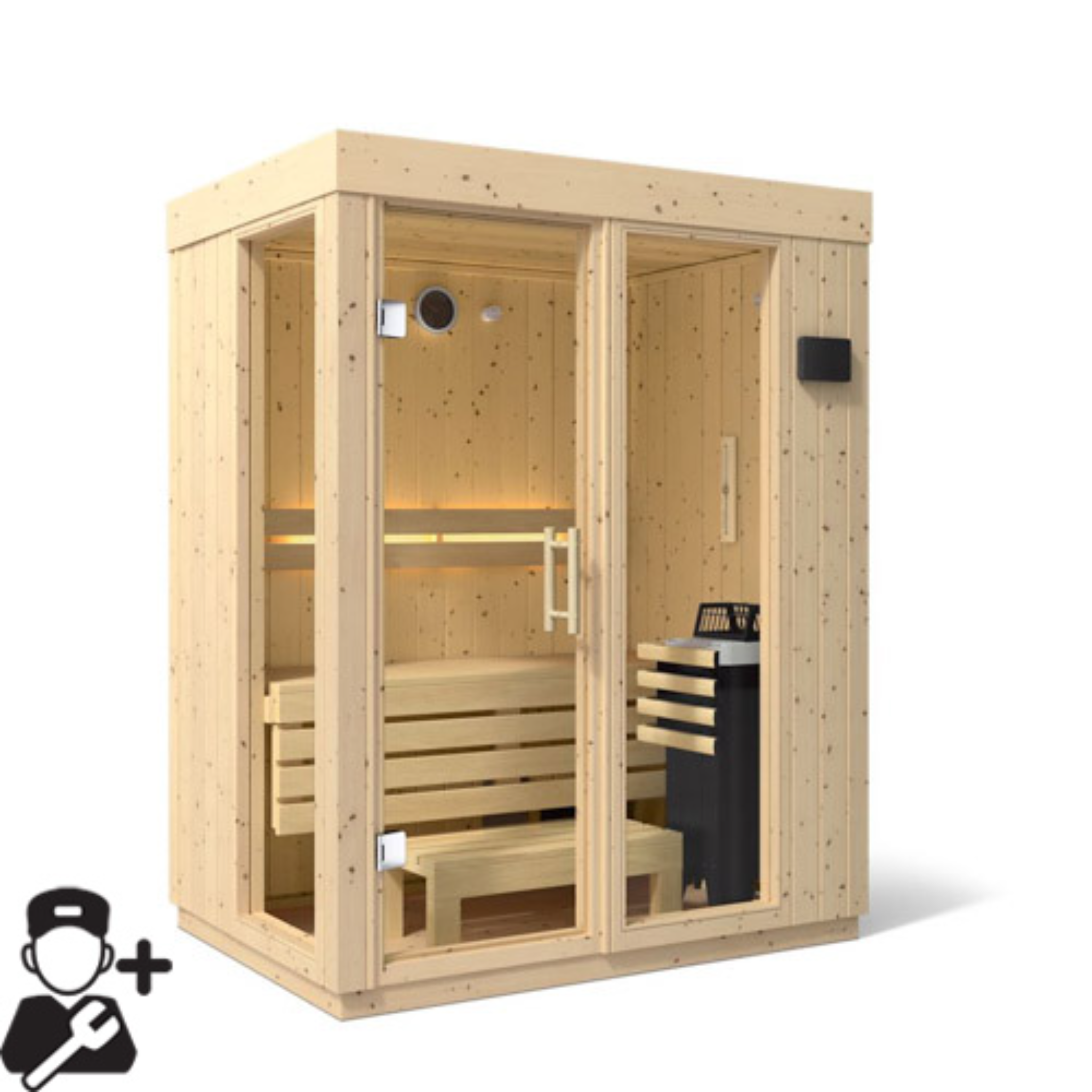 Kohler C1 Indoor Sauna Kit – 2-Person Size Side View with Installation