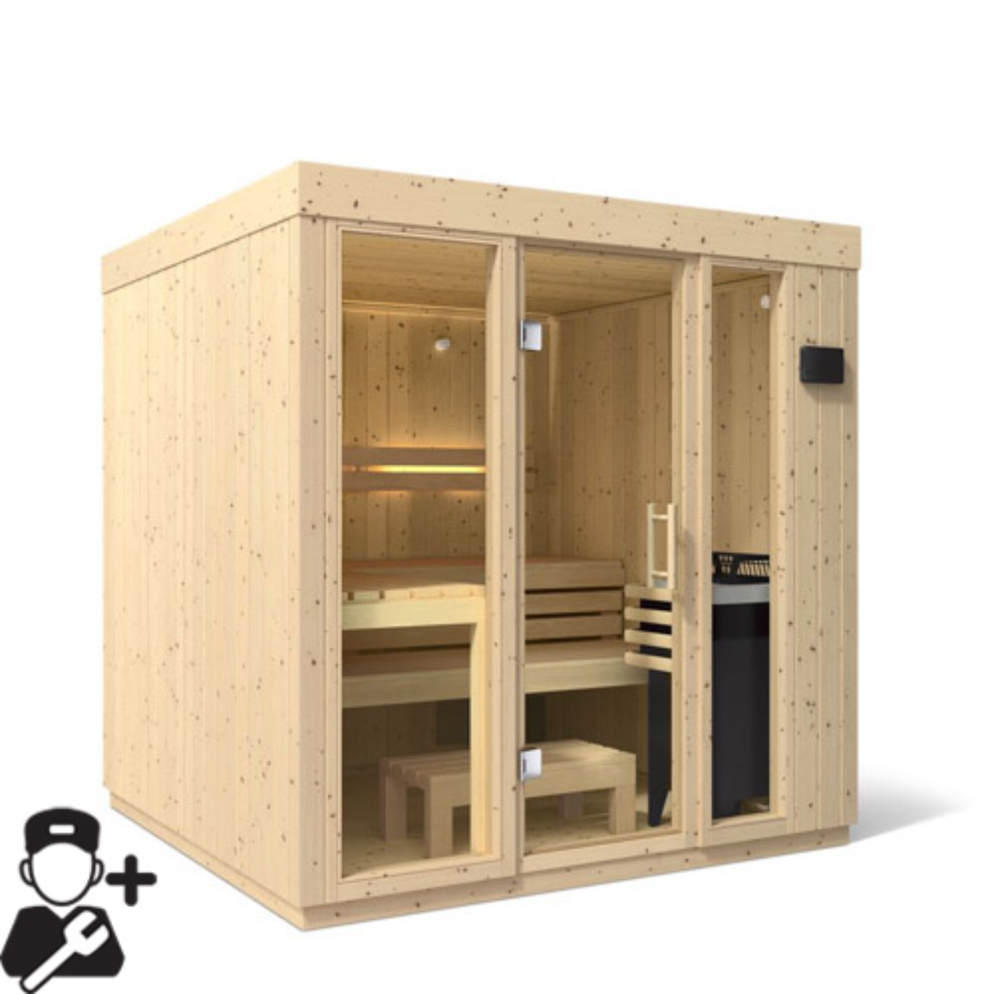 Kohler C1 Indoor Sauna Kit – 5-Person Size Side View with Installation