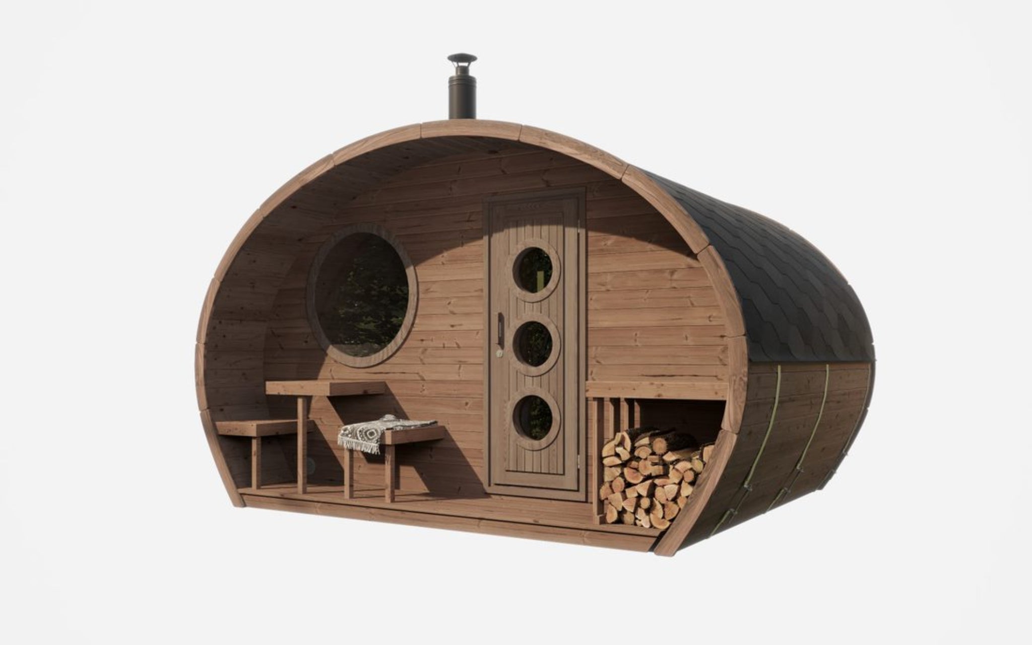 SaunaLife G11 Outdoor Sauna Suite – exterior front view, two-room modular design