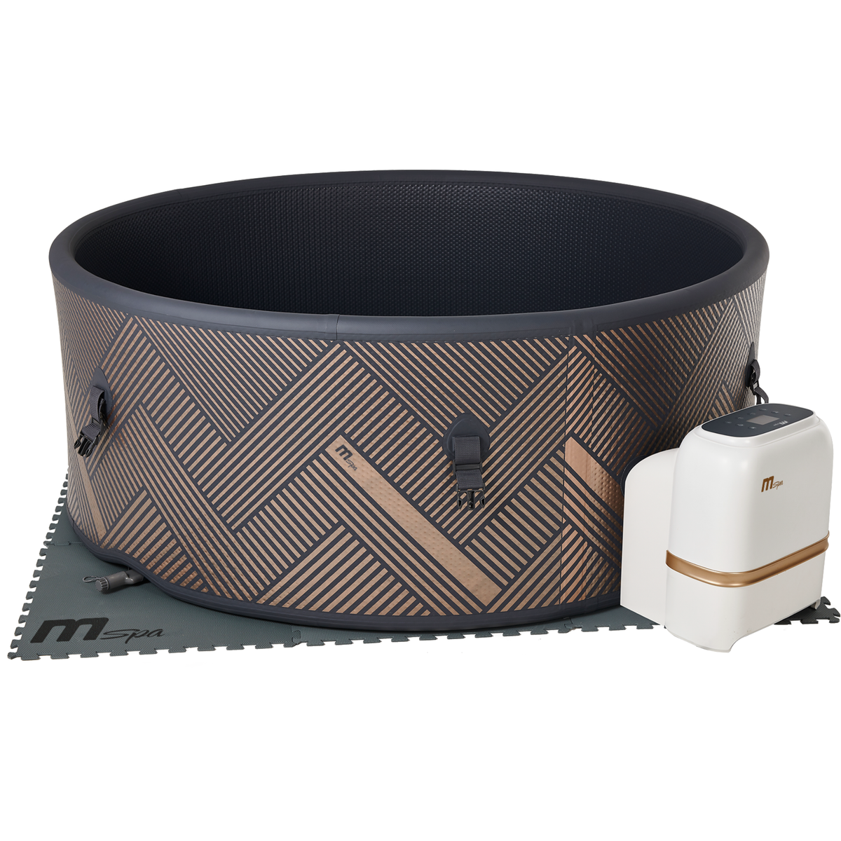 MSPA Verto Series rigid hot tub featuring a sleek design and spa heater for up to 6 persons in a home setting.