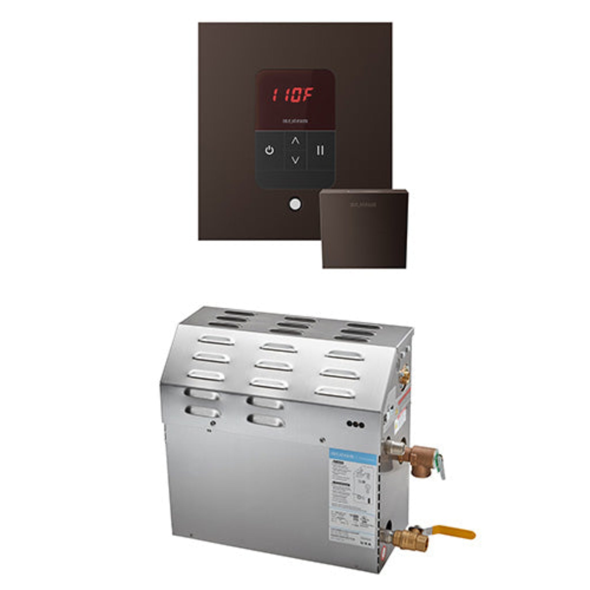 Steam machine with Oil Rubbed Bronze digital control panel on a white background