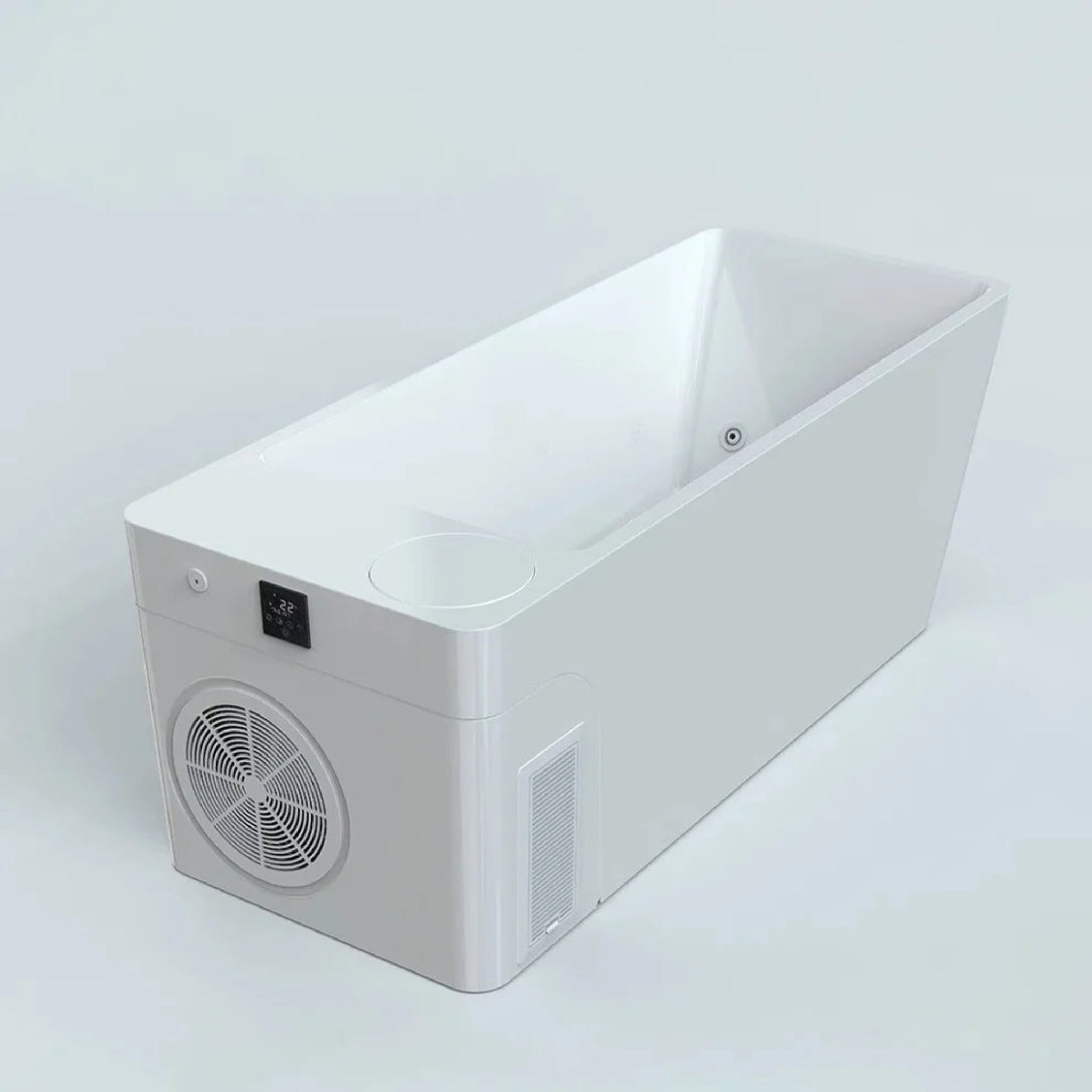 White, 3/4 front angle plunge tub on a white background