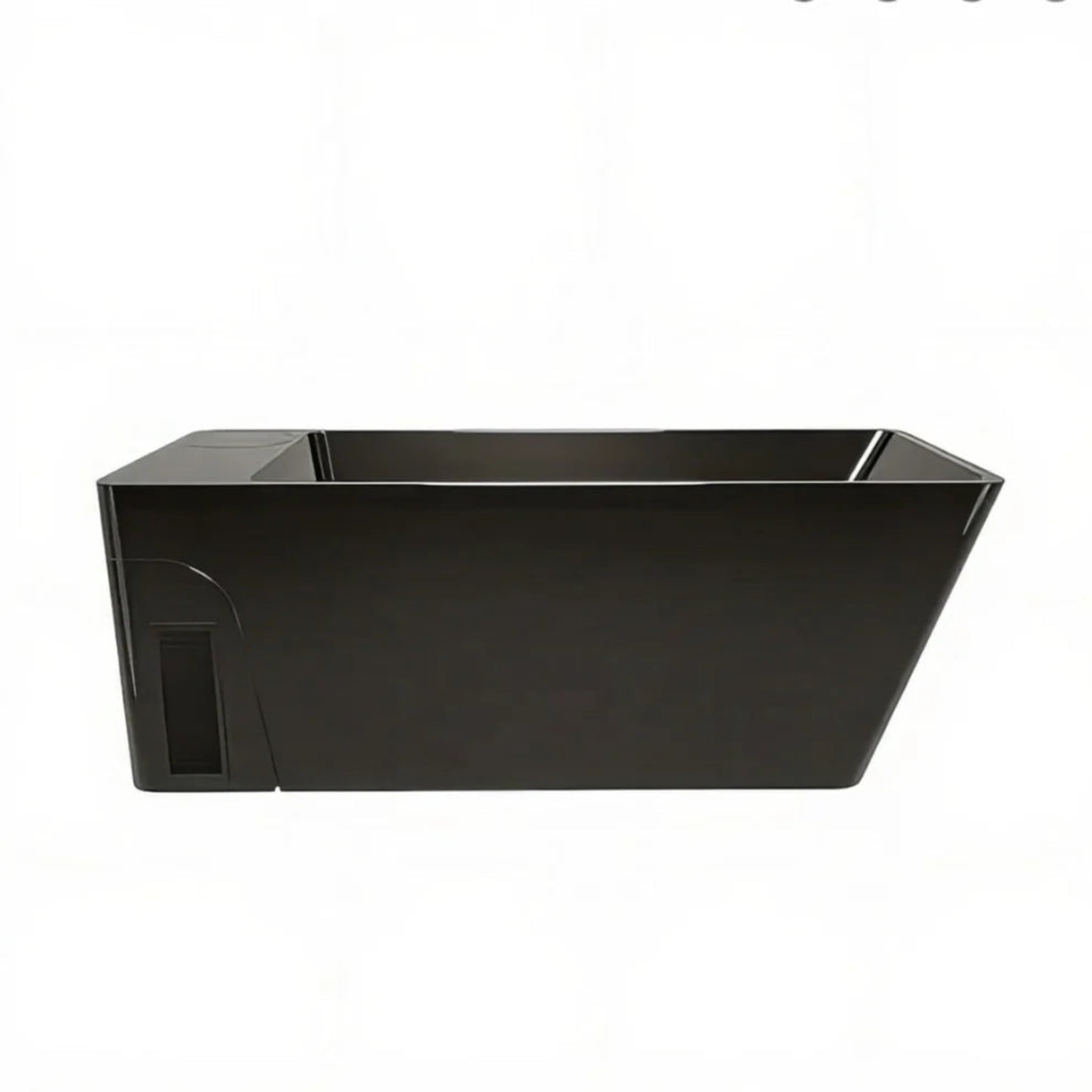 A black Orivon tub shown from a side angle on a plain white background.