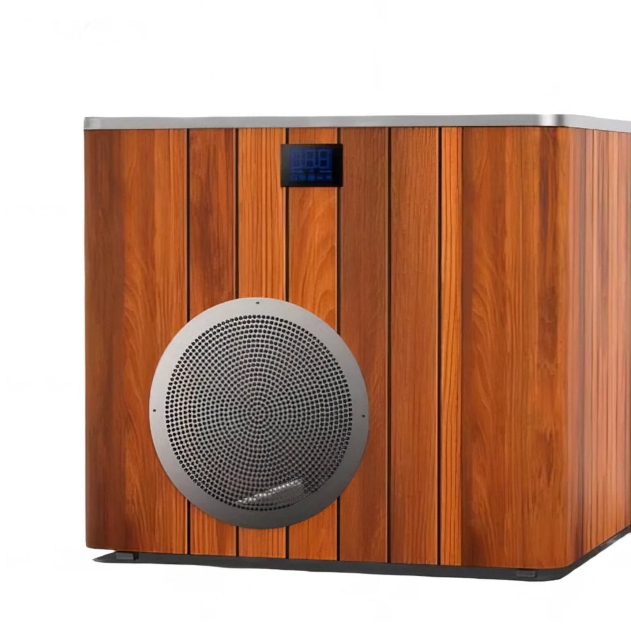 Silver and Brown Orivon tub side view, showing the controler