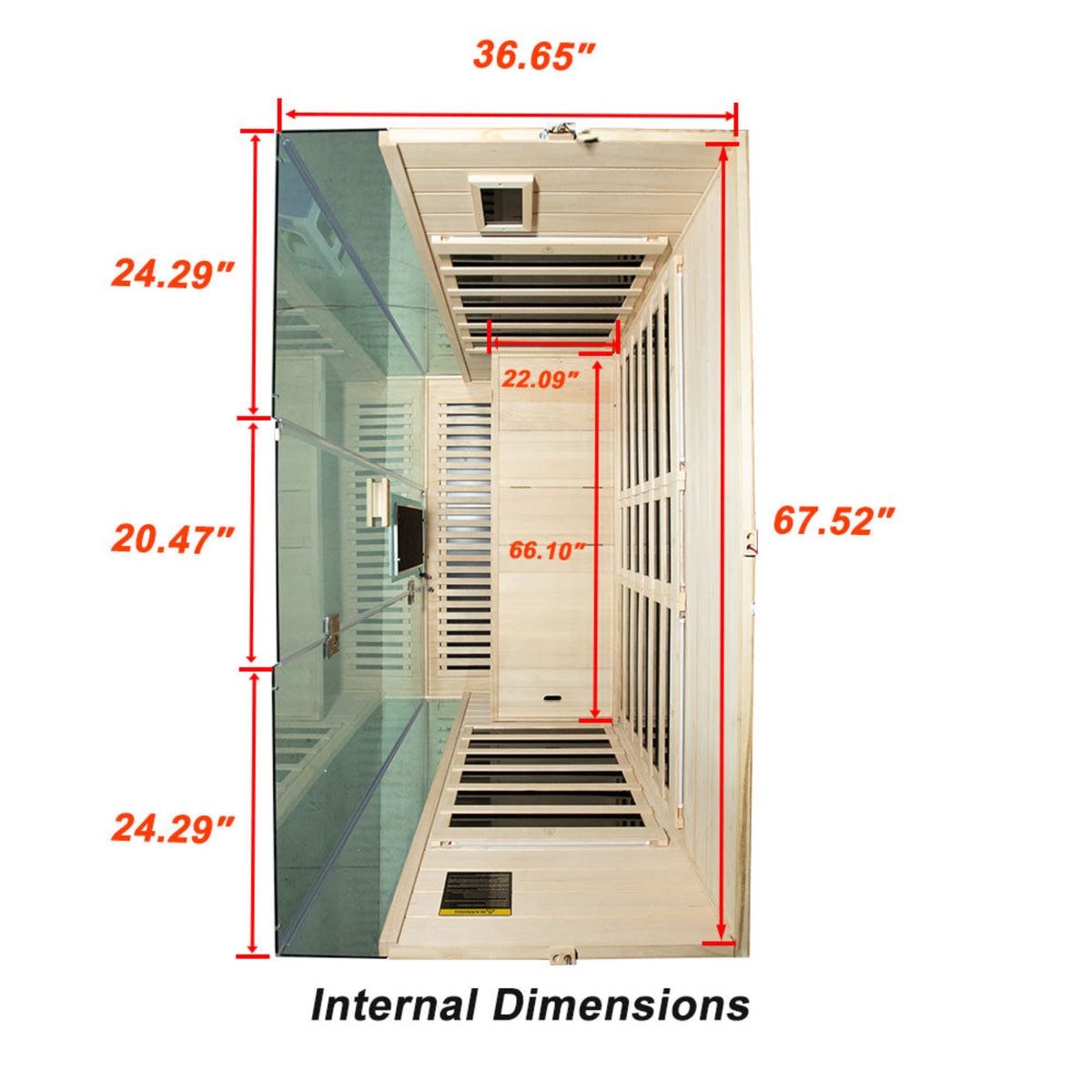 Wizzisaunas S03 3-person infrared sauna – showing internal dimensions