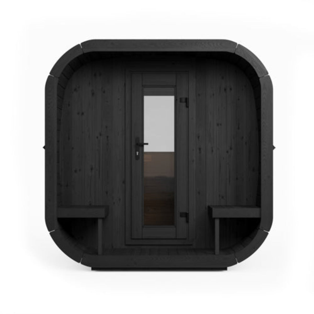 SaunaLife CUBE-Series Model CL12GCPB Outdoor Cube Sauna front view, on a white background