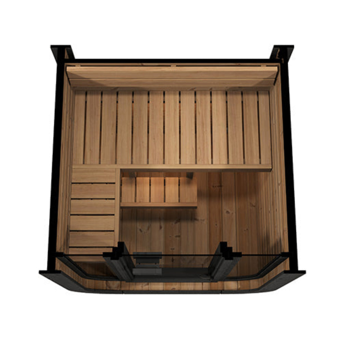 SaunaLife CUBE-Series Model CL3GB Outdoor Cube Sauna interior view of benches