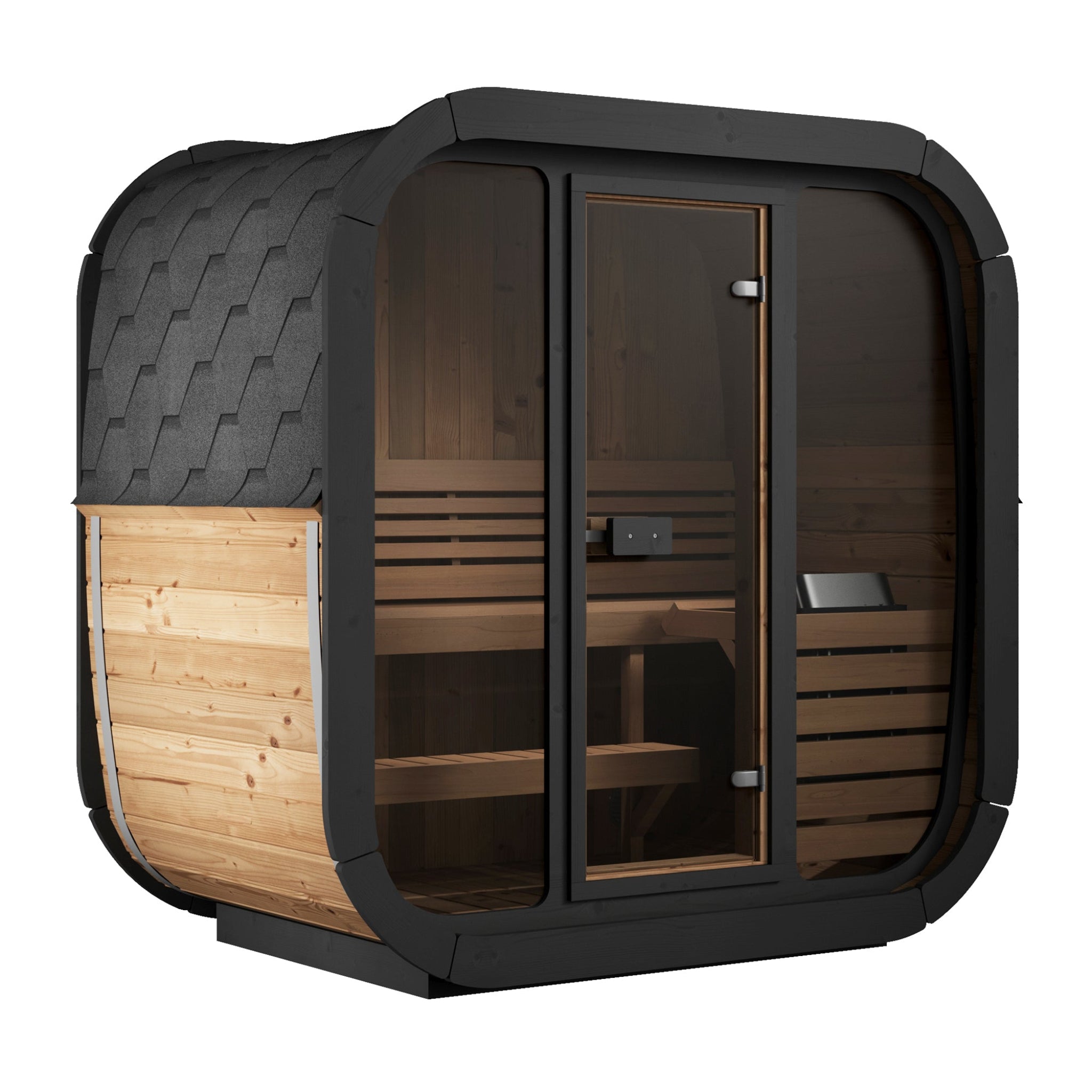 SaunaLife CL4G cube outdoor sauna kit front angle view