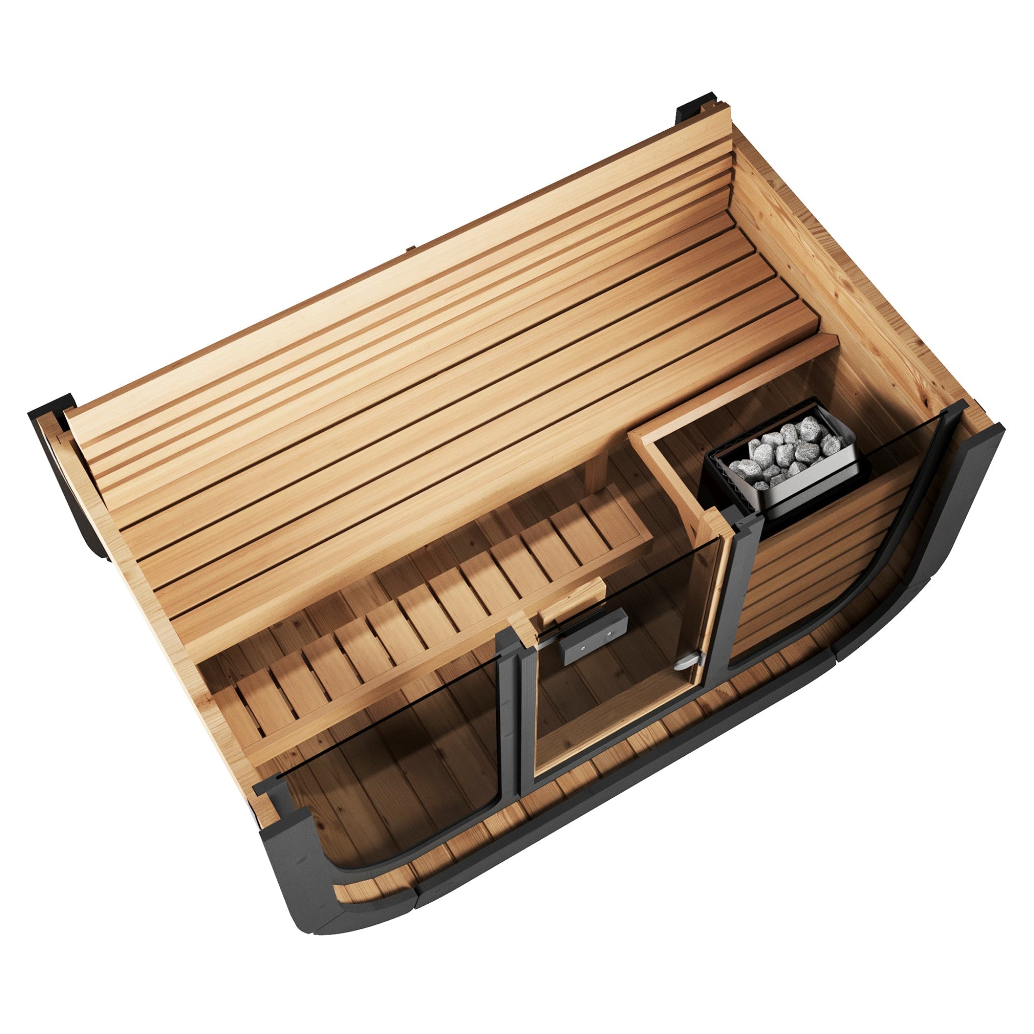 SaunaLife CL4G cube outdoor sauna kit top view looking down inside