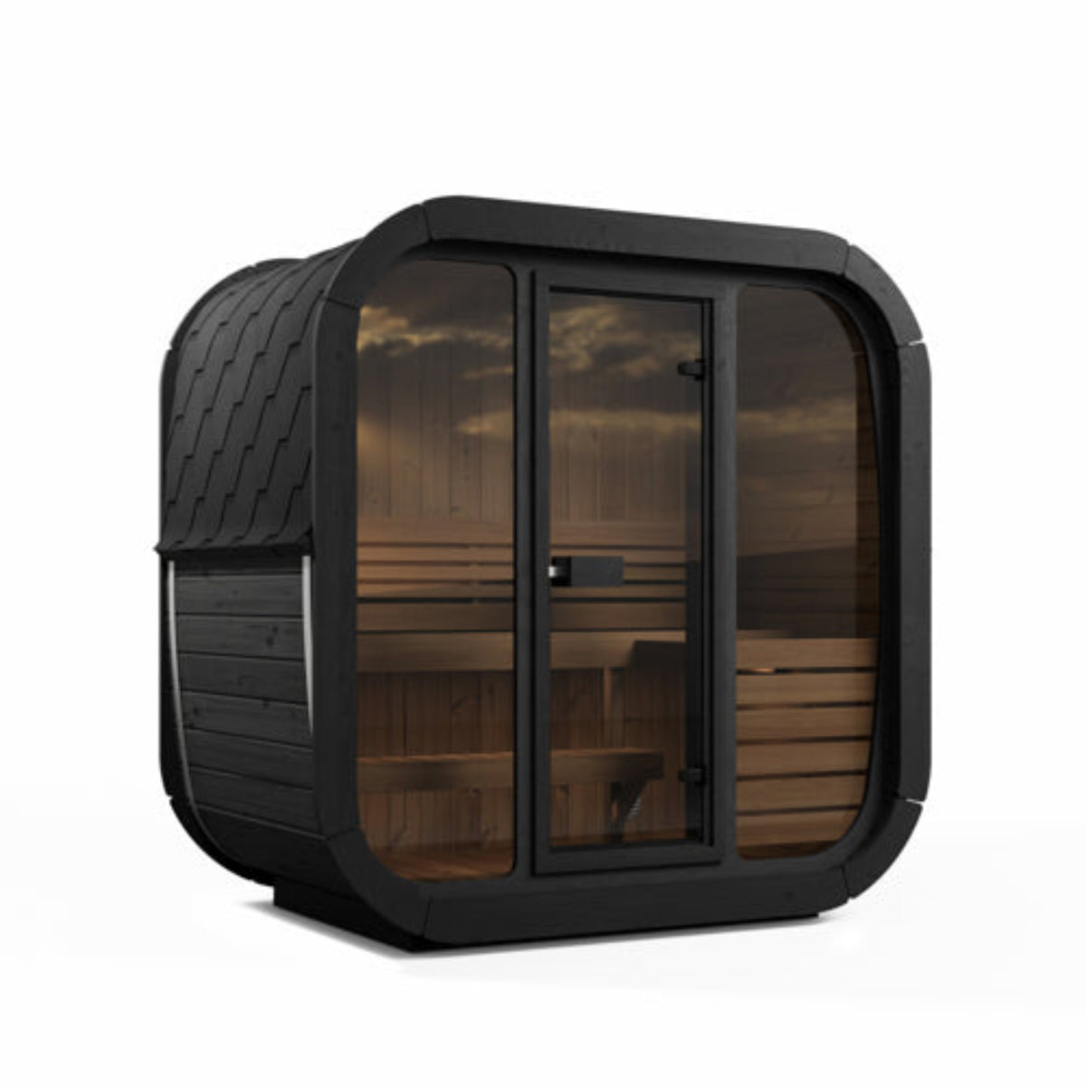SaunaLife CUBE-Series Model CL4GB Outdoor Cube Sauna on a white background
