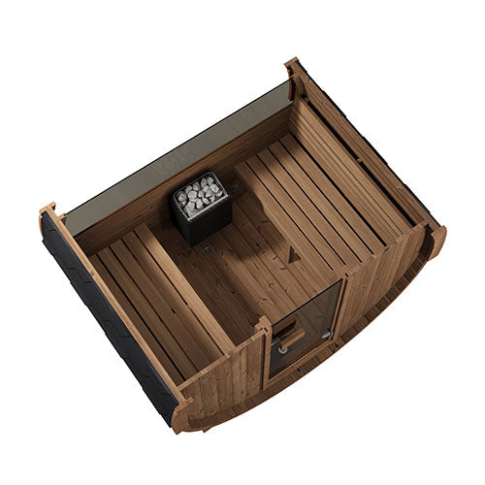 SaunaLife ERGO-Series Model E6W 3-Person Outdoor Barrel Sauna with Window – Interior View
