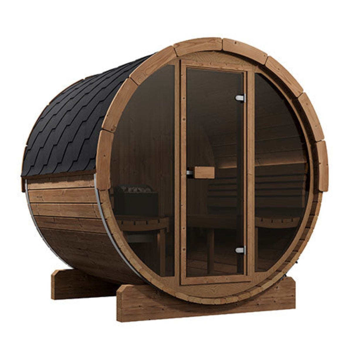 SaunaLife ERGO-Series Model E7G Outdoor Barrel Sauna on a white background
