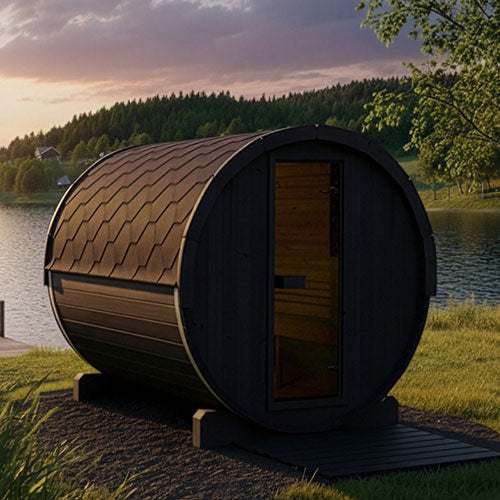 Outdoor Barrel Sauna | SaunaLife ERGO-Series E8B | 6-Person Black