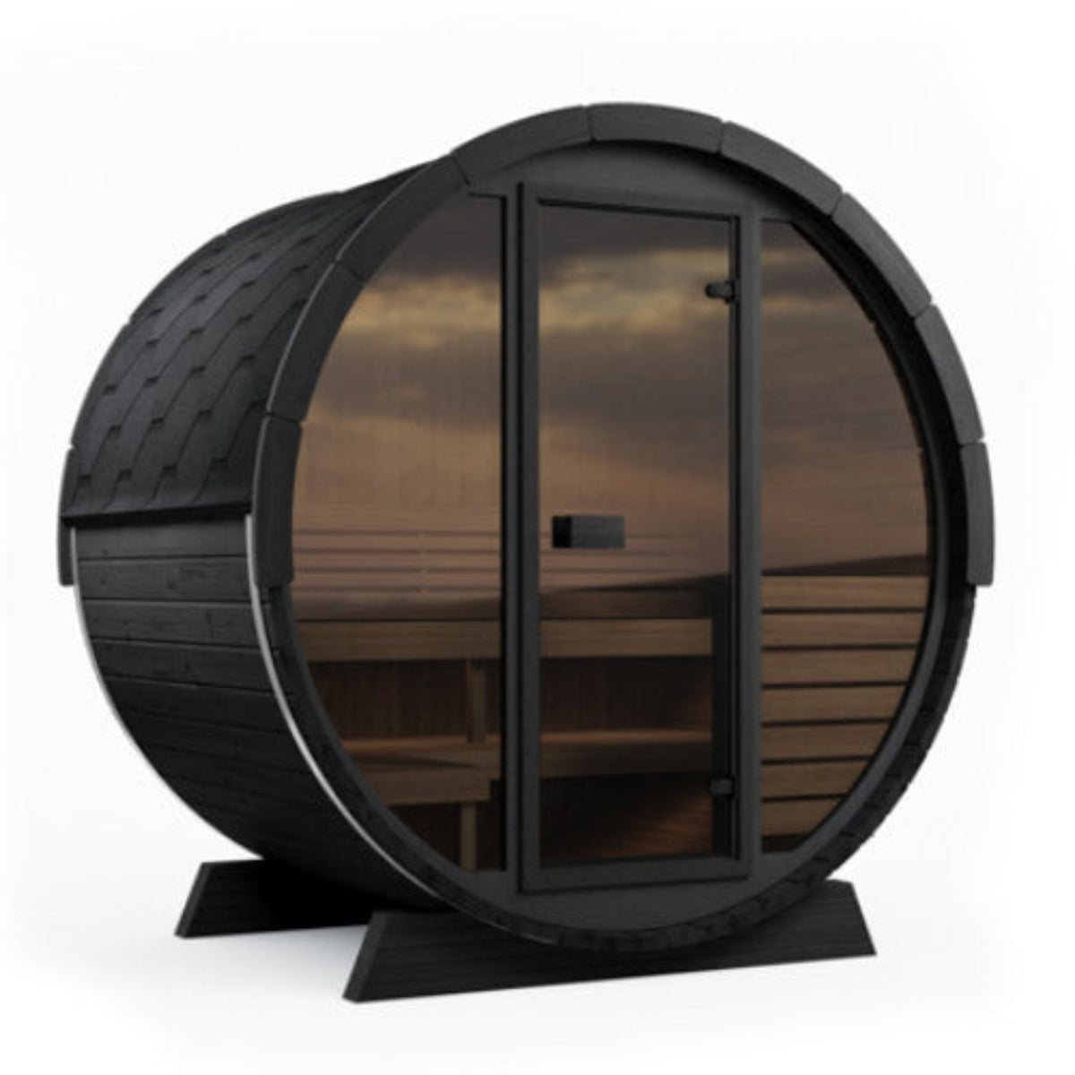  SaunaLife ERGO-Series EE6G with a dark wood exterior, glass door, and visible interior benches, shown on a plain white background.