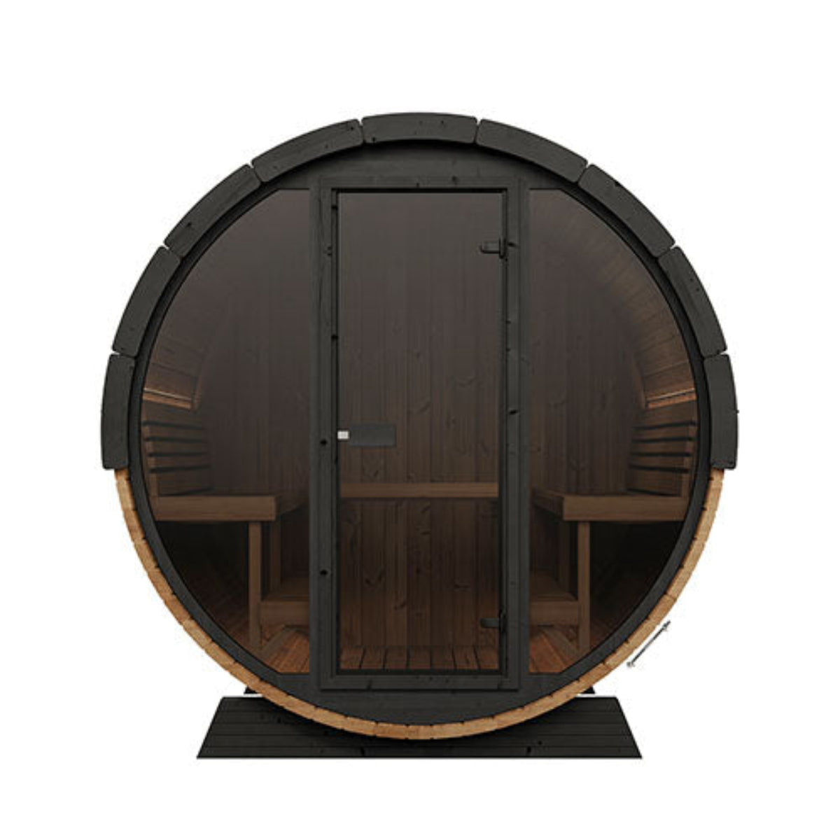 SaunaLife Ergo Elegance-Series Model EE8G Outdoor Barrel Sauna with glass door on a white background