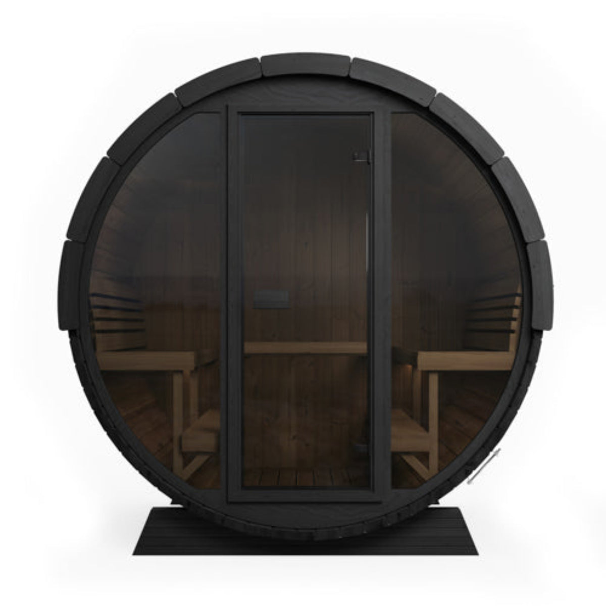 SaunaLife Ergo Elegance-Series Model EE8GB Outdoor Barrel Sauna with benches on a white background