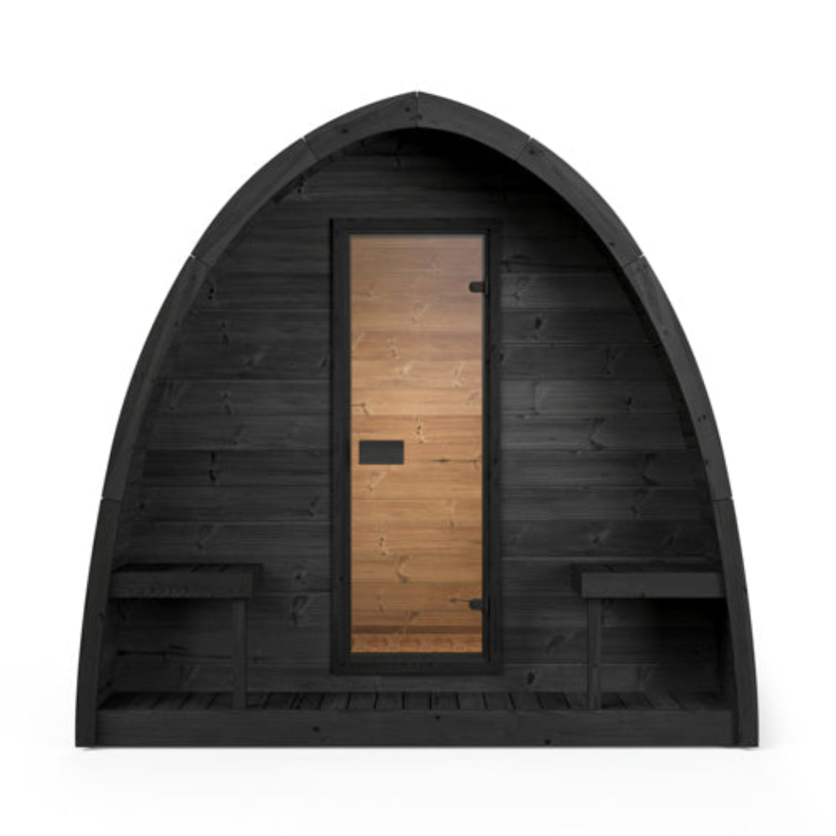 SaunaLife Garden-Series G3Bwith a black exterior, light brown wood interior walls, and a central wooden door, shown on a plain white background.
