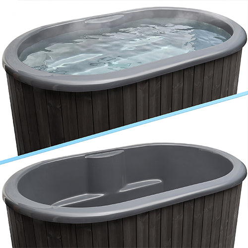 SaunaLife Model S2BC hot and cold immersion tub showcasing the heated and emptied state.