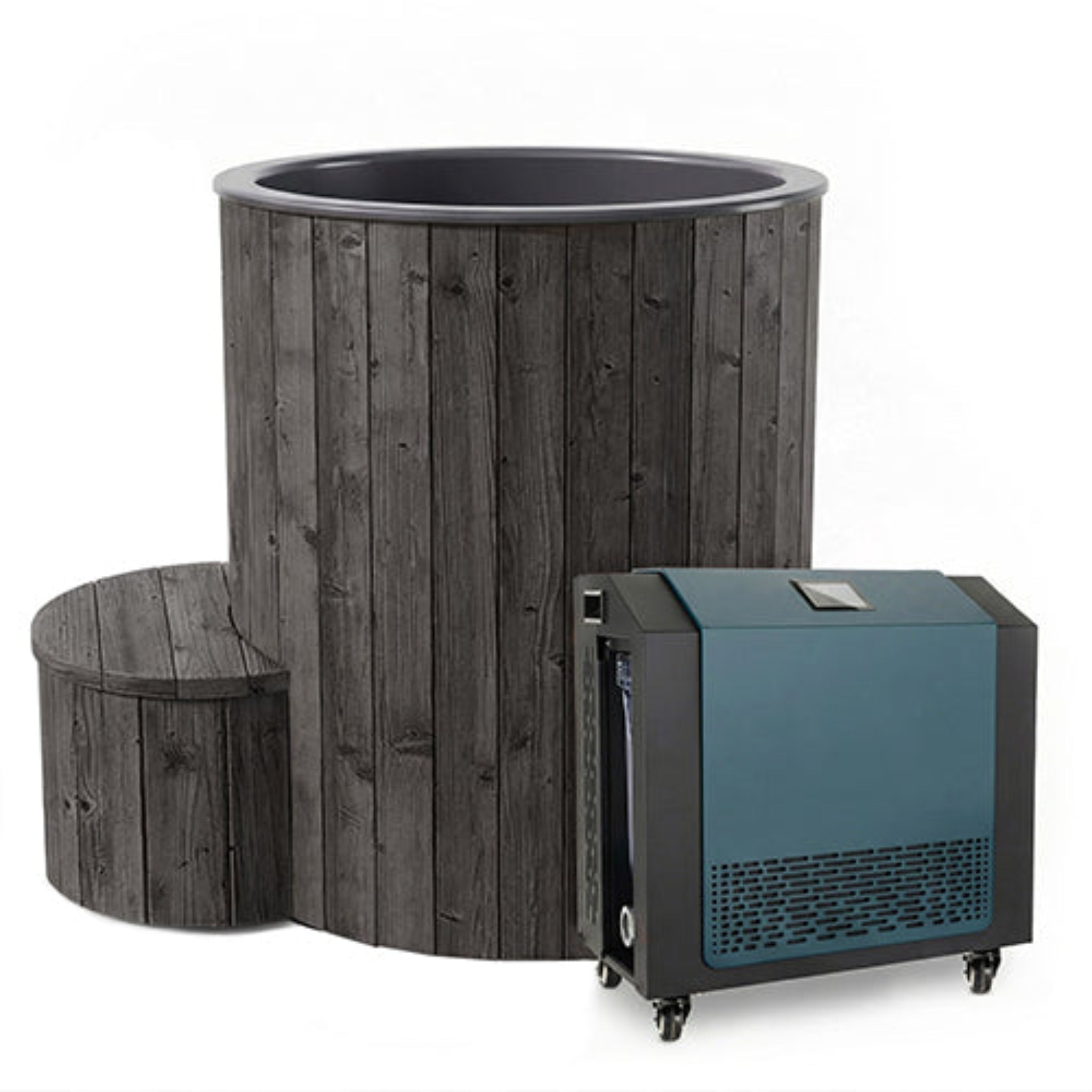 Saunalife immersion tub with chiller/heater unit on a white background