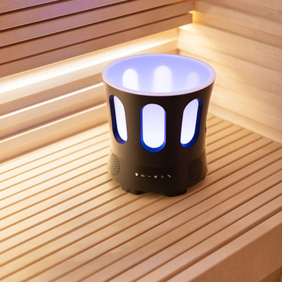 SaunaLife Zone Bluetooth Sauna Bucket on a wooden surface