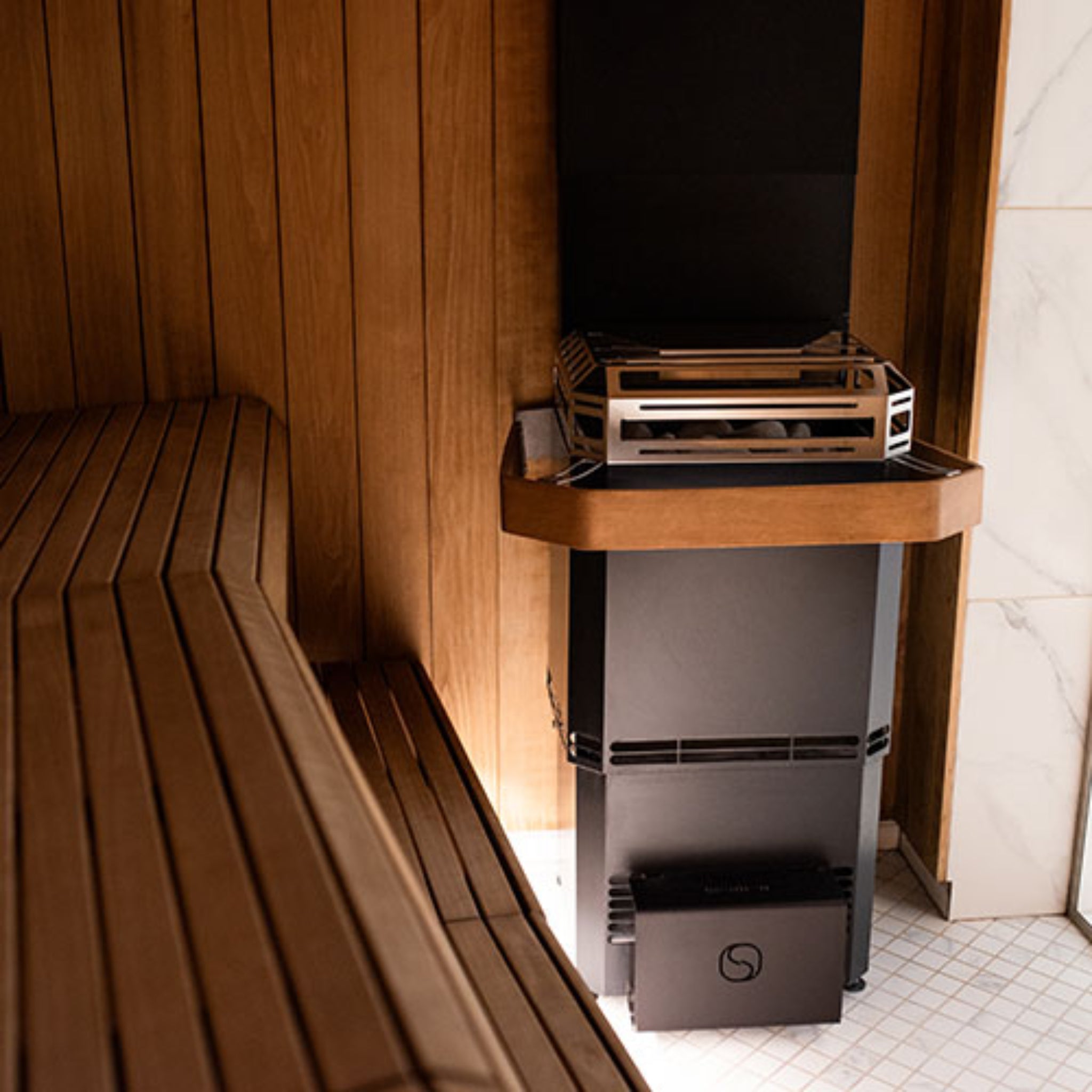 Saunum Air sauna heater inside sauna view