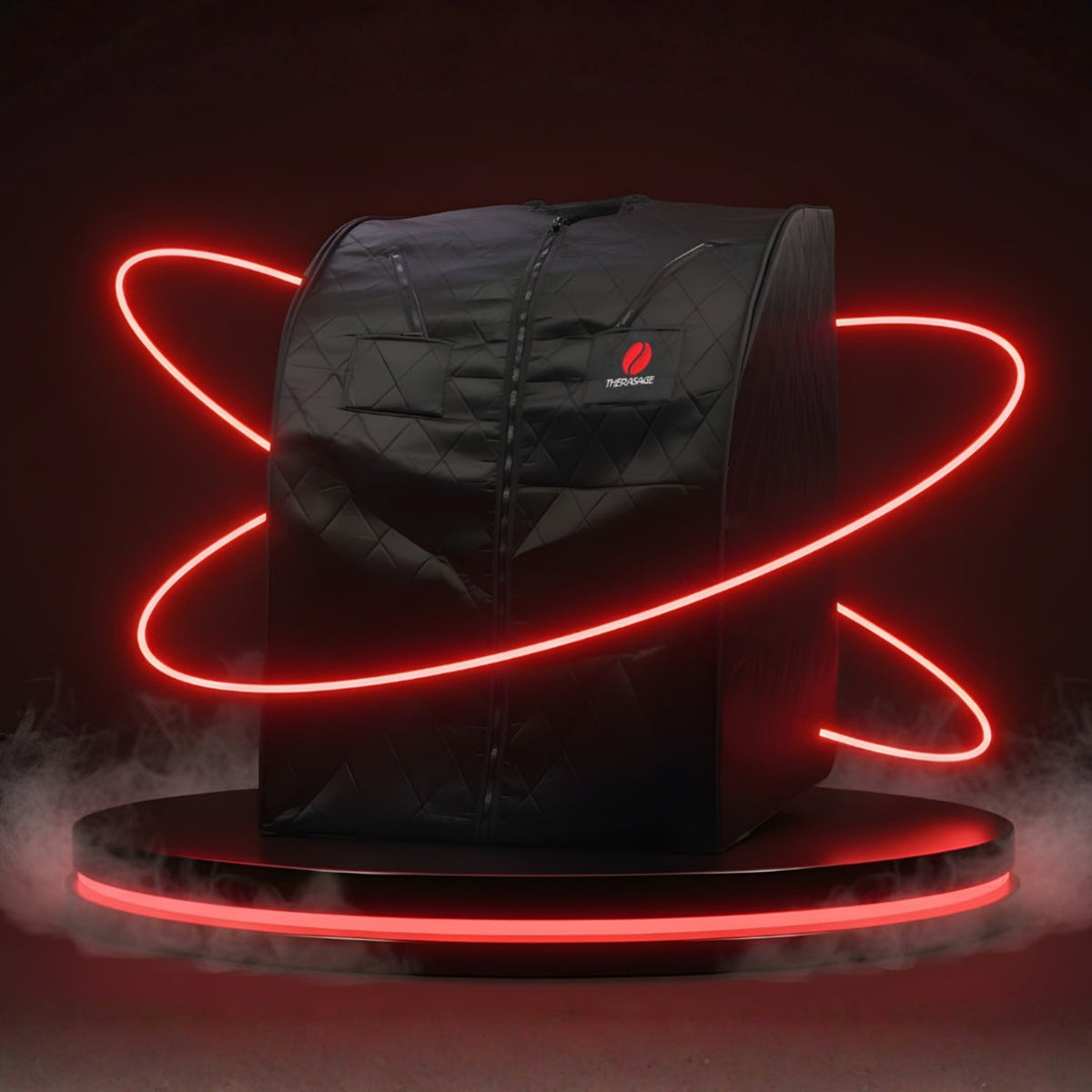 Thera360 Plus Portable Infrared Sauna  in display with red light effects.